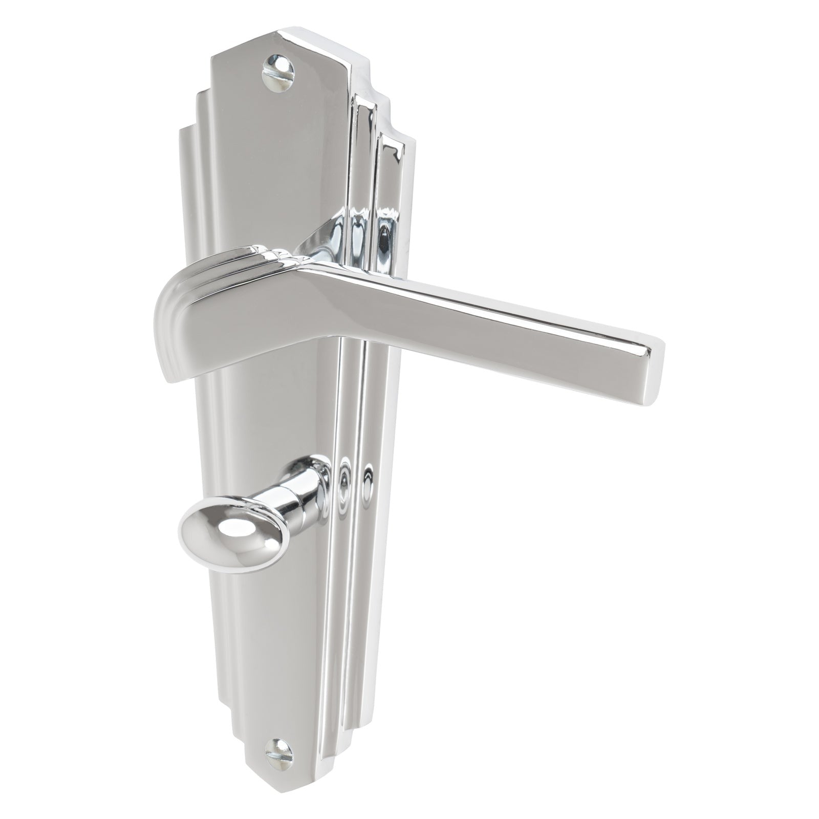 Waldorf Door Handles On Plate Bathroom Handle in Polished Chrome