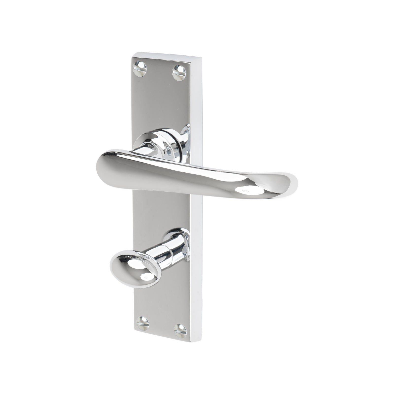 Windsor Door Handles On Plate Bathroom Handle in Polished Chrome