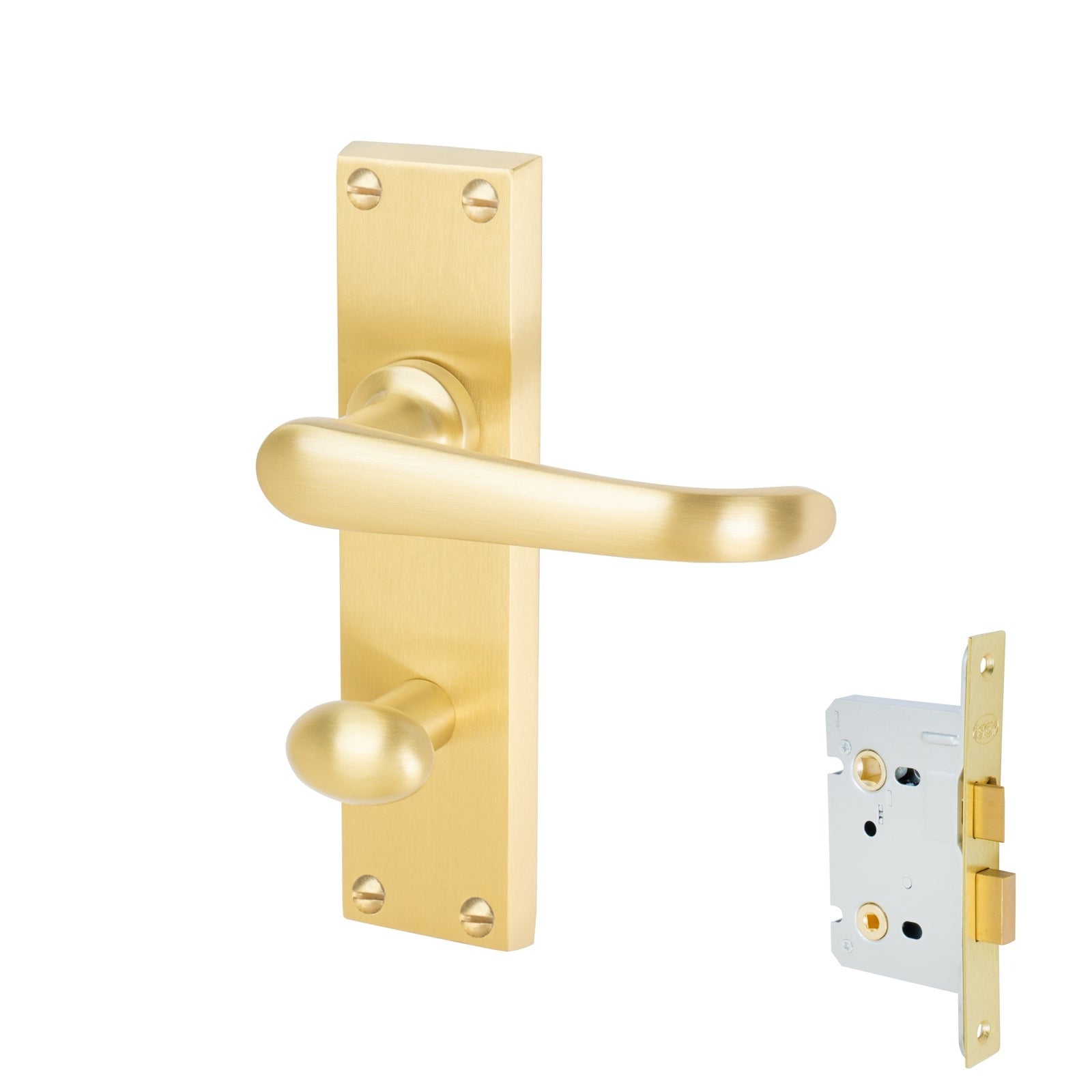 Windsor Door Handles On Plate Bathroom Handle Set in Satin Brass