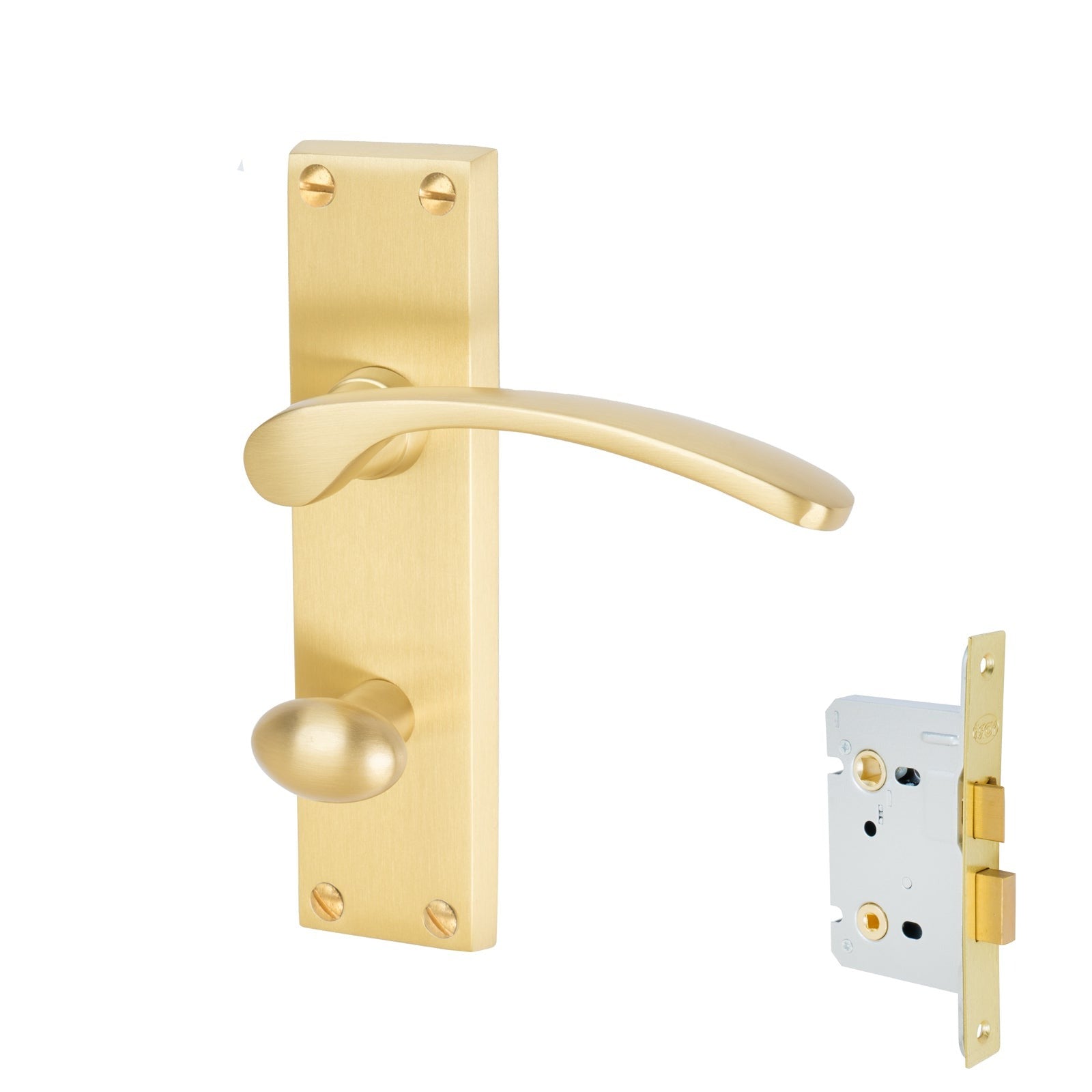 Sophia Door Handles On Plate Bathroom Handle Set in Satin Brass