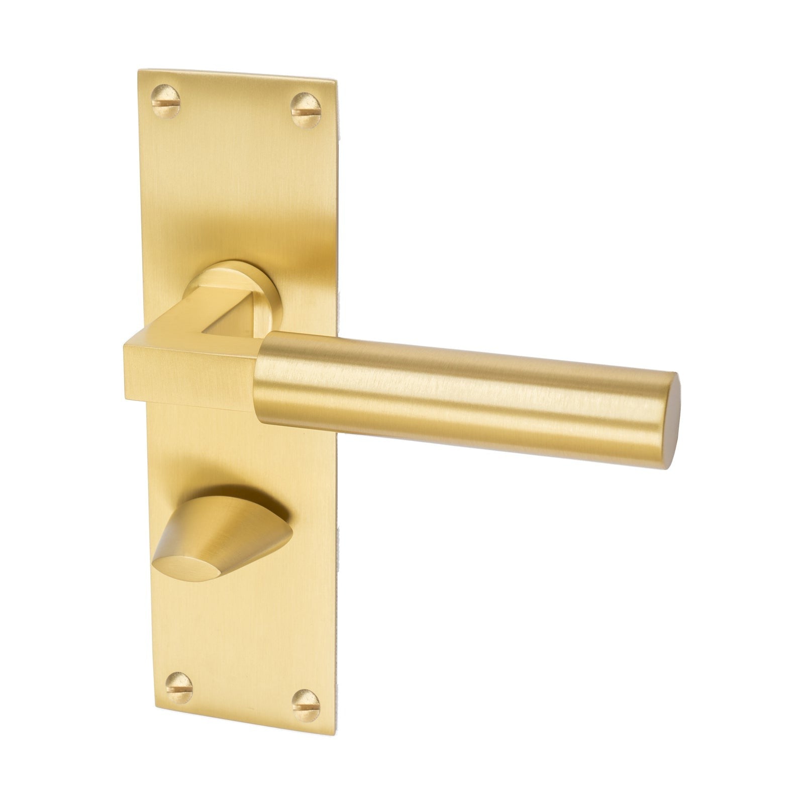 Bauhaus Door Handles On Plate Bathroom Handle in Satin Brass