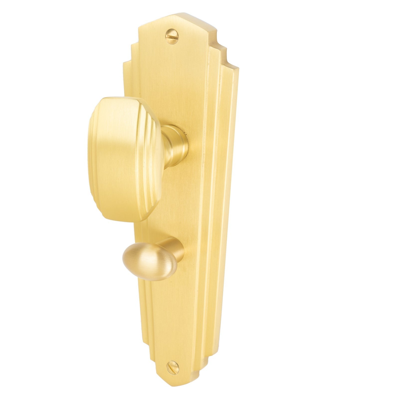 Charlston Door Handles On Plate Bathroom Handle in Satin Brass