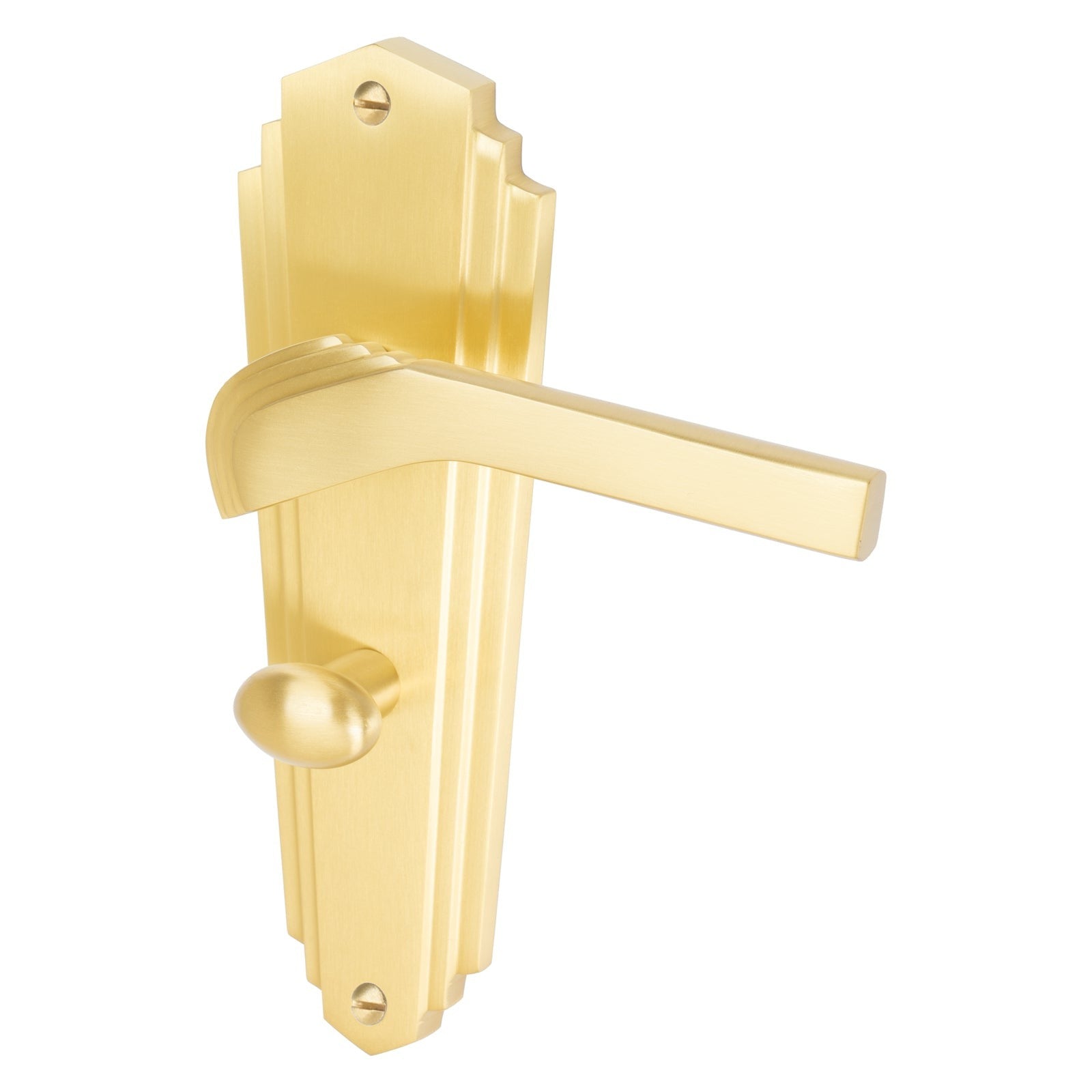 Waldorf Door Handles On Plate Bathroom Handle in Satin Brass