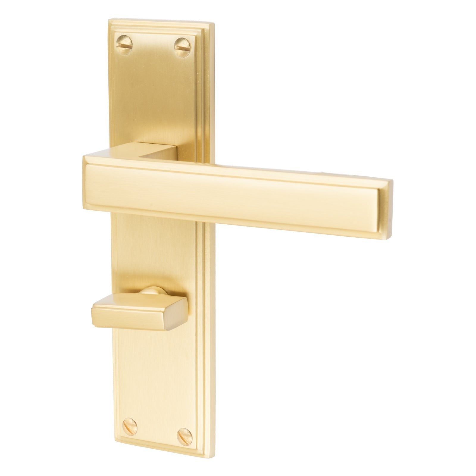 Atlantis Door Handles On Plate Bathroom Handle in Satin Brass