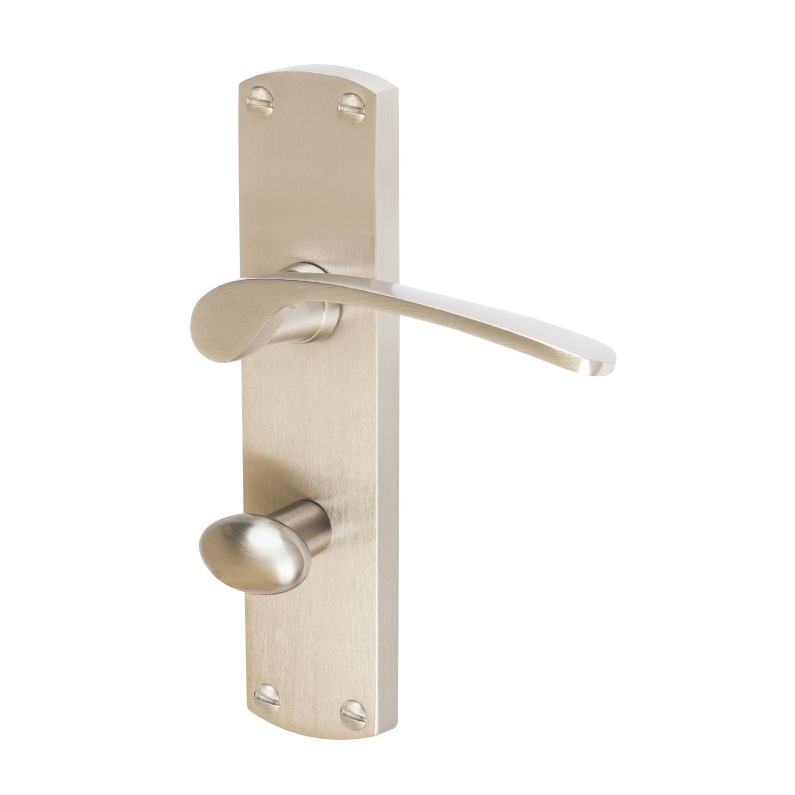 Diplomat Door Handles On Plate Bathroom Handle in Satin Nickel 