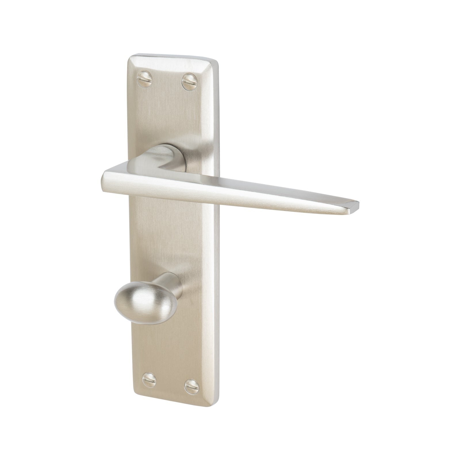 Kendal Door Handles On Plate Bathroom Handle in Satin Nickel 