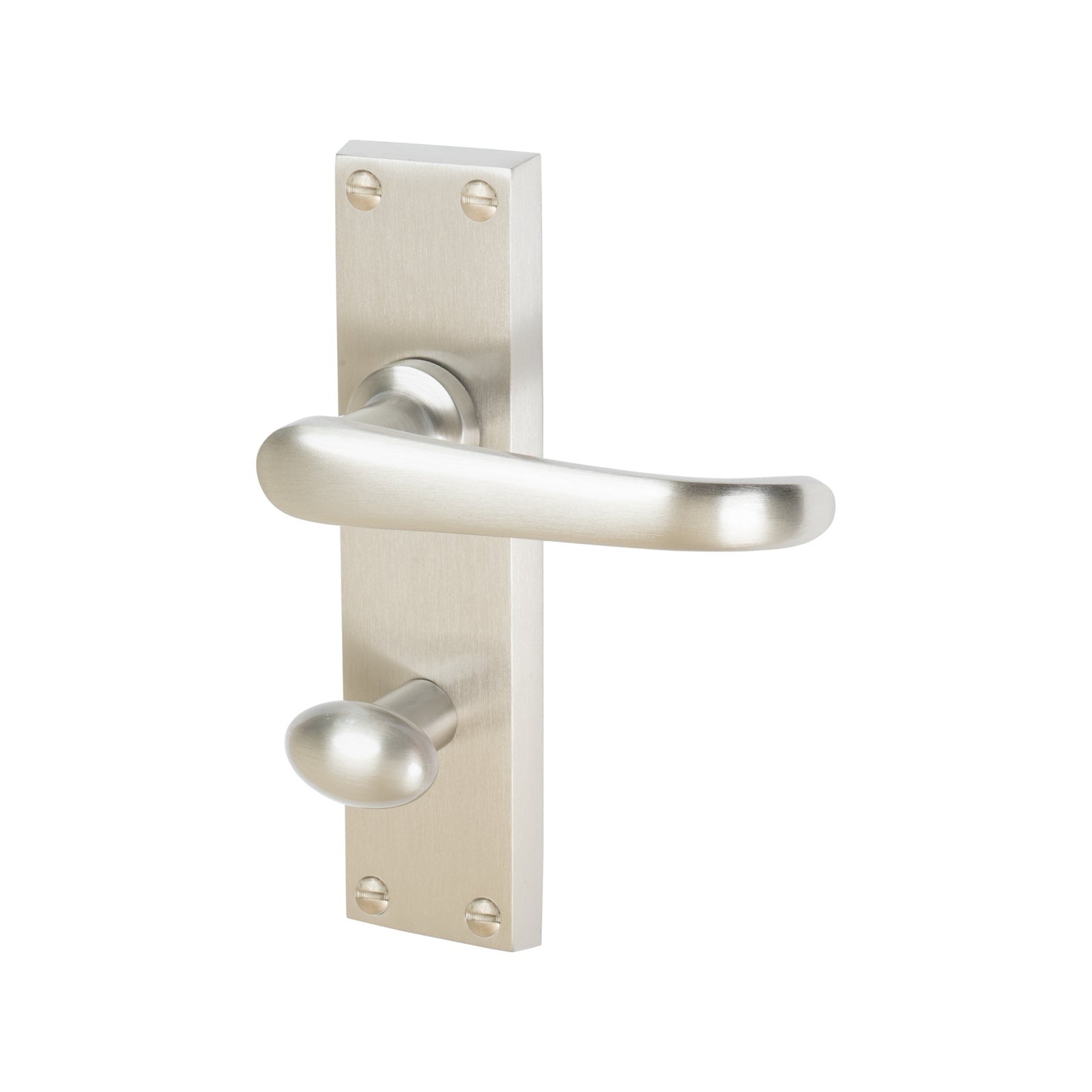 Windsor Door Handles On Plate Bathroom Handle in Satin Nickel 