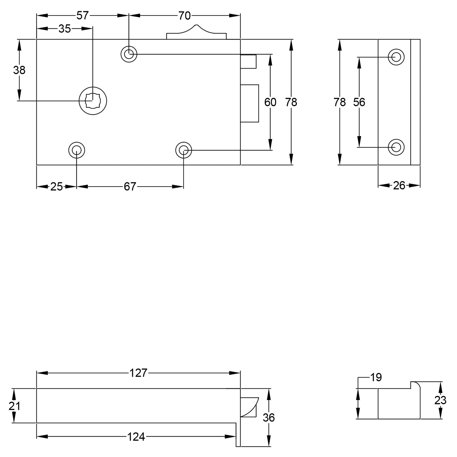 SHOW Thumbnail Drawing of Cast Iron Bathroom Rim Lock