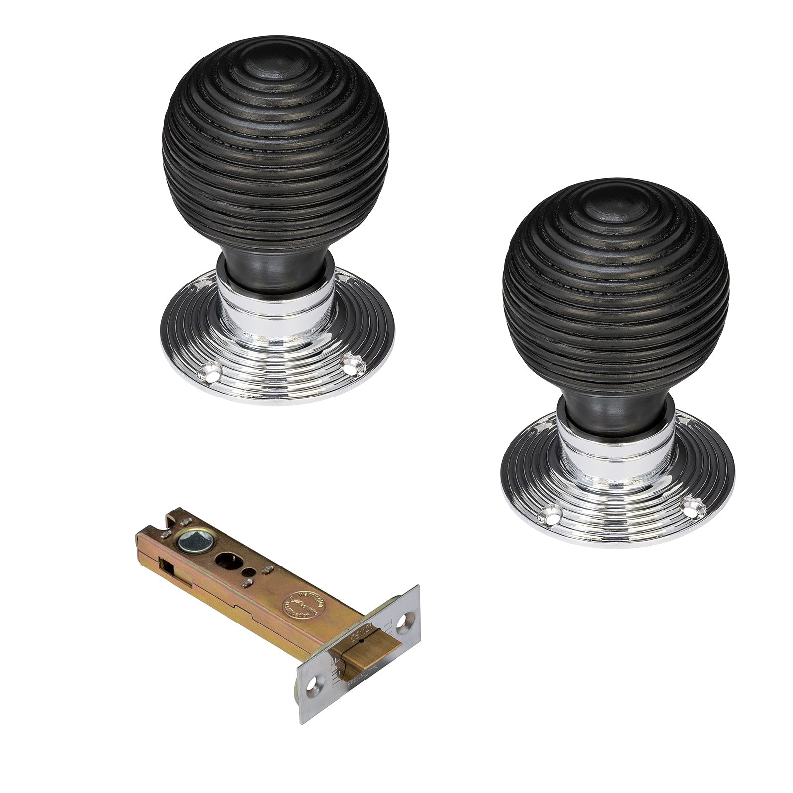 4 inch black beehive door knob latch set