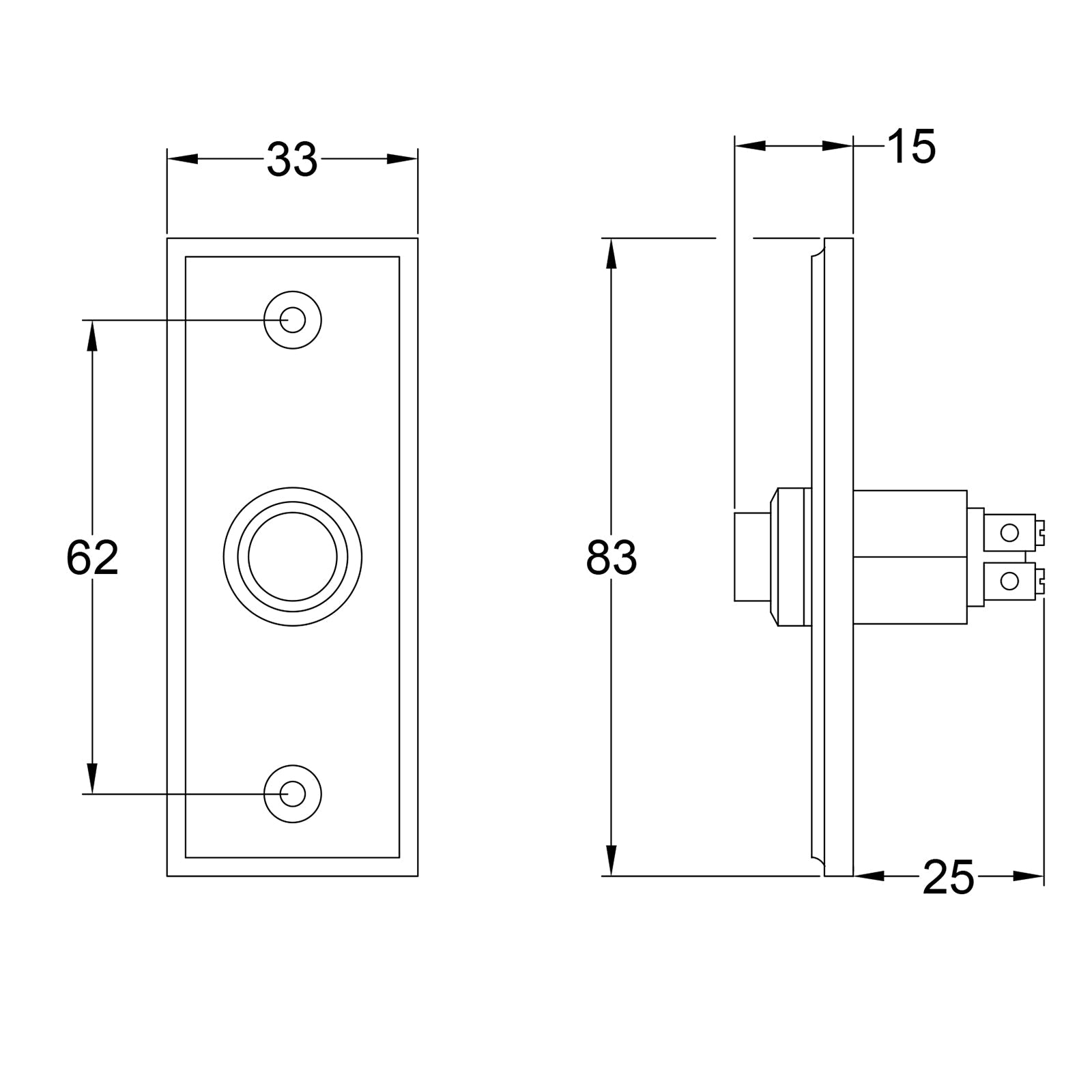 Dimension drawing door bell push SHOW