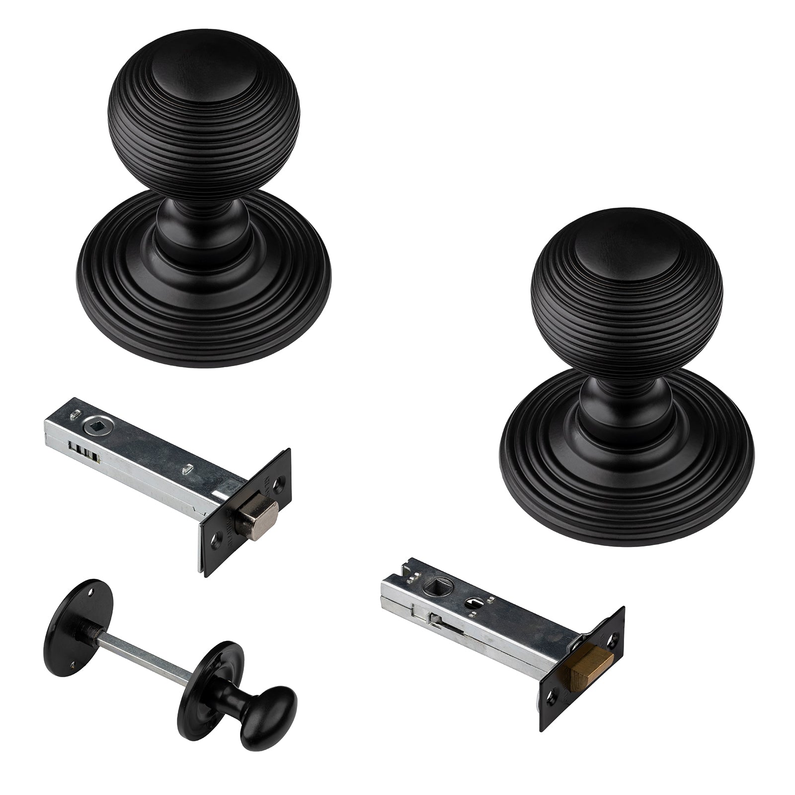 reeded matt black bathroom door knobs SHOW