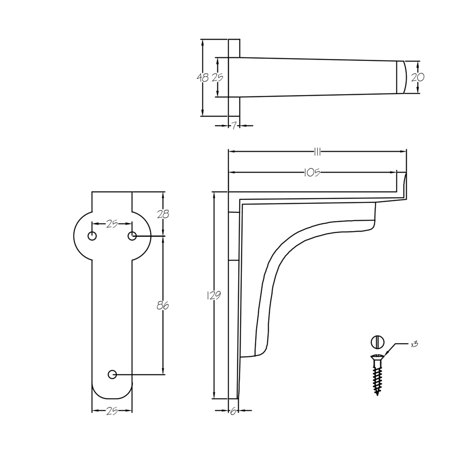 Dimension drawing for small scaffold shelf bracket SHOW