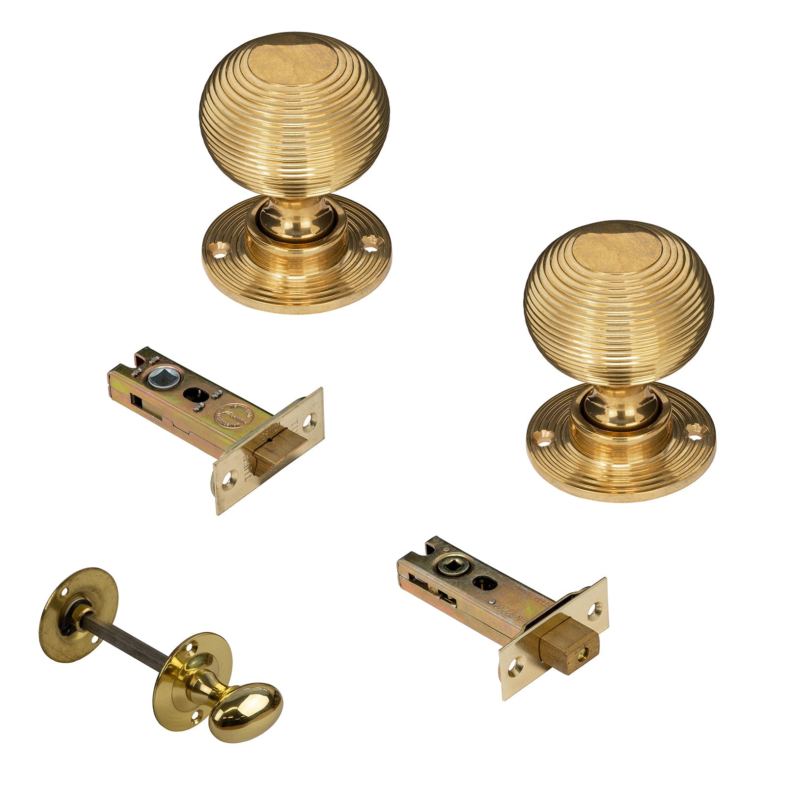 Brass beehive door knob 3 inch bathroom set