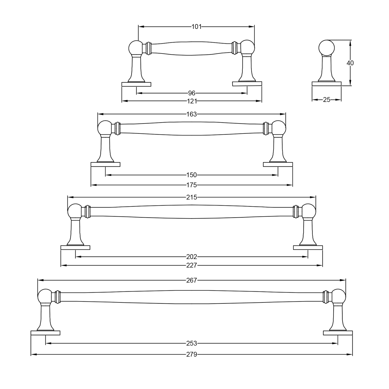 Colonial Pull Handles Dimension Drawing SHOW