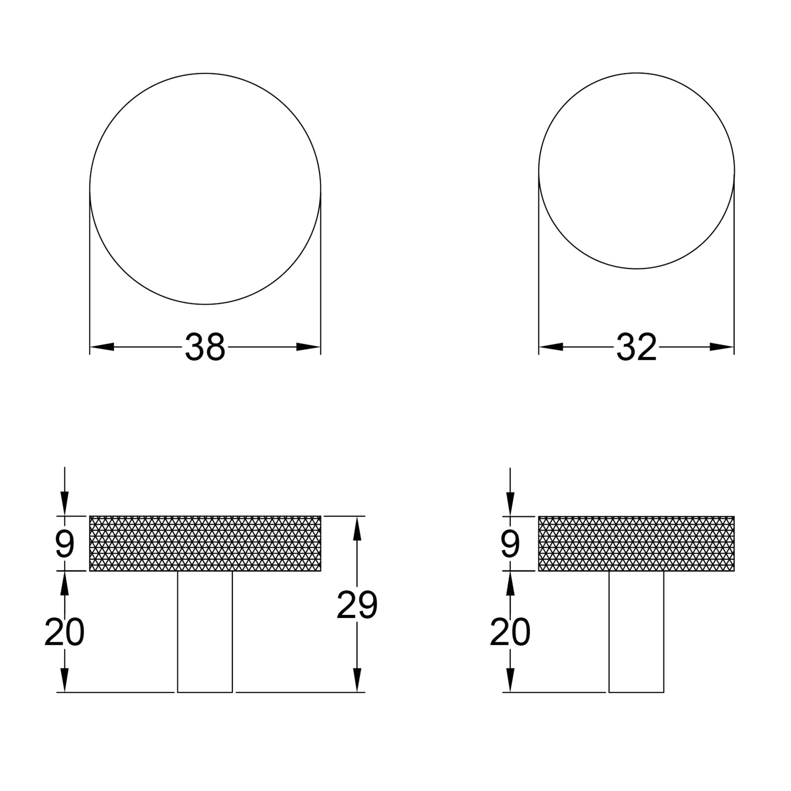 Dimension drawing for Disc Knurled Cabinet Knobs SHOW