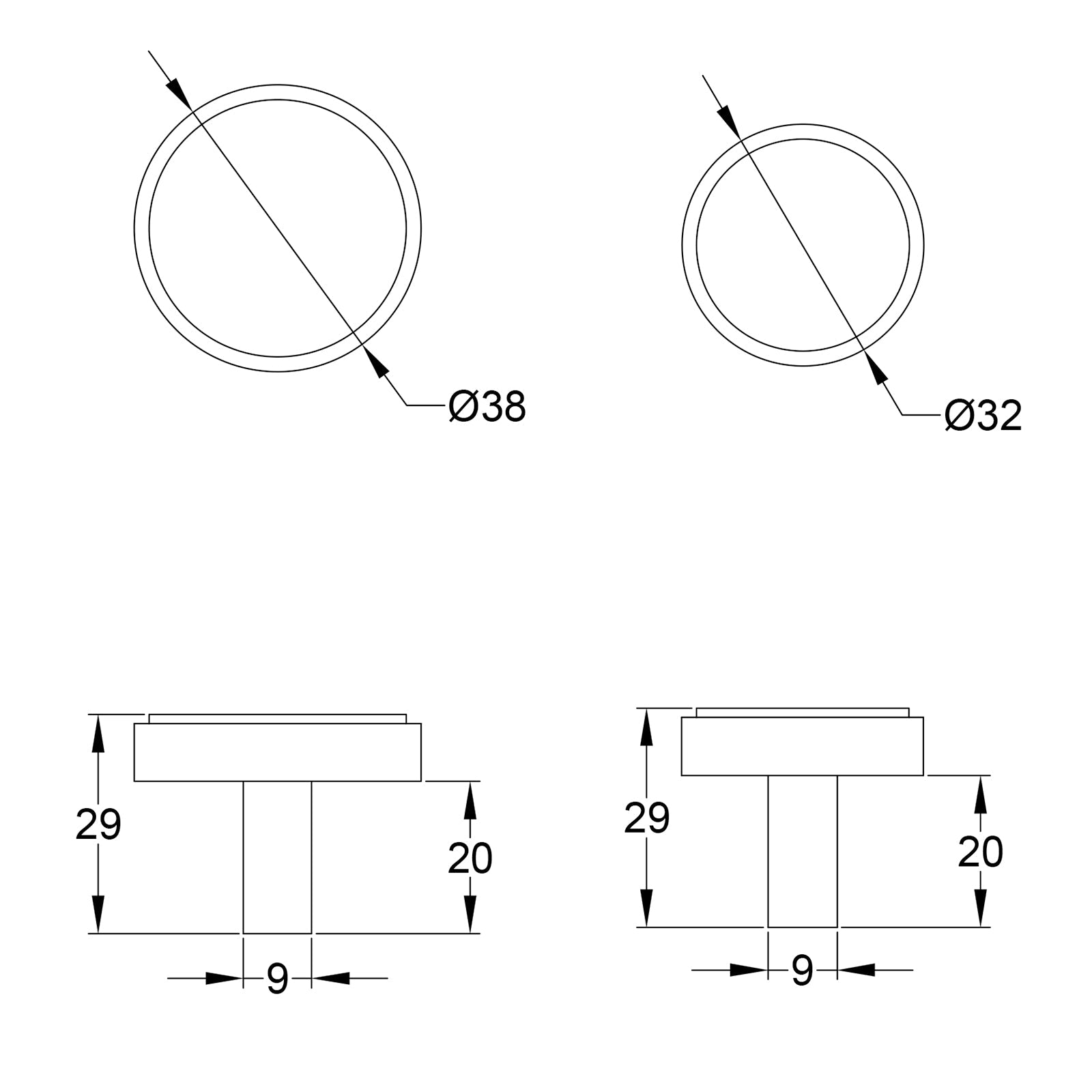 Stepped Disc Cabinet Knobs dimension drawing SHOW