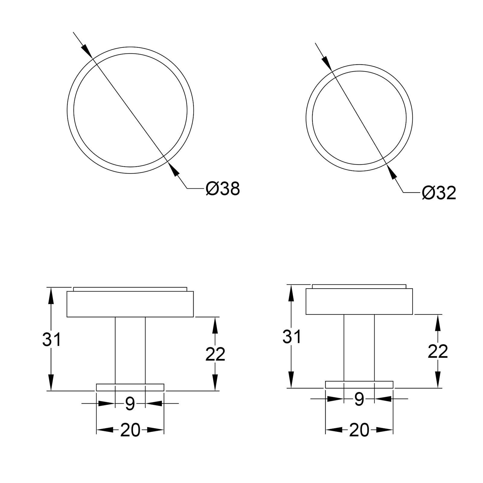 Stepped Disc Cabinet Knobs On Rose dimension drawing SHOW