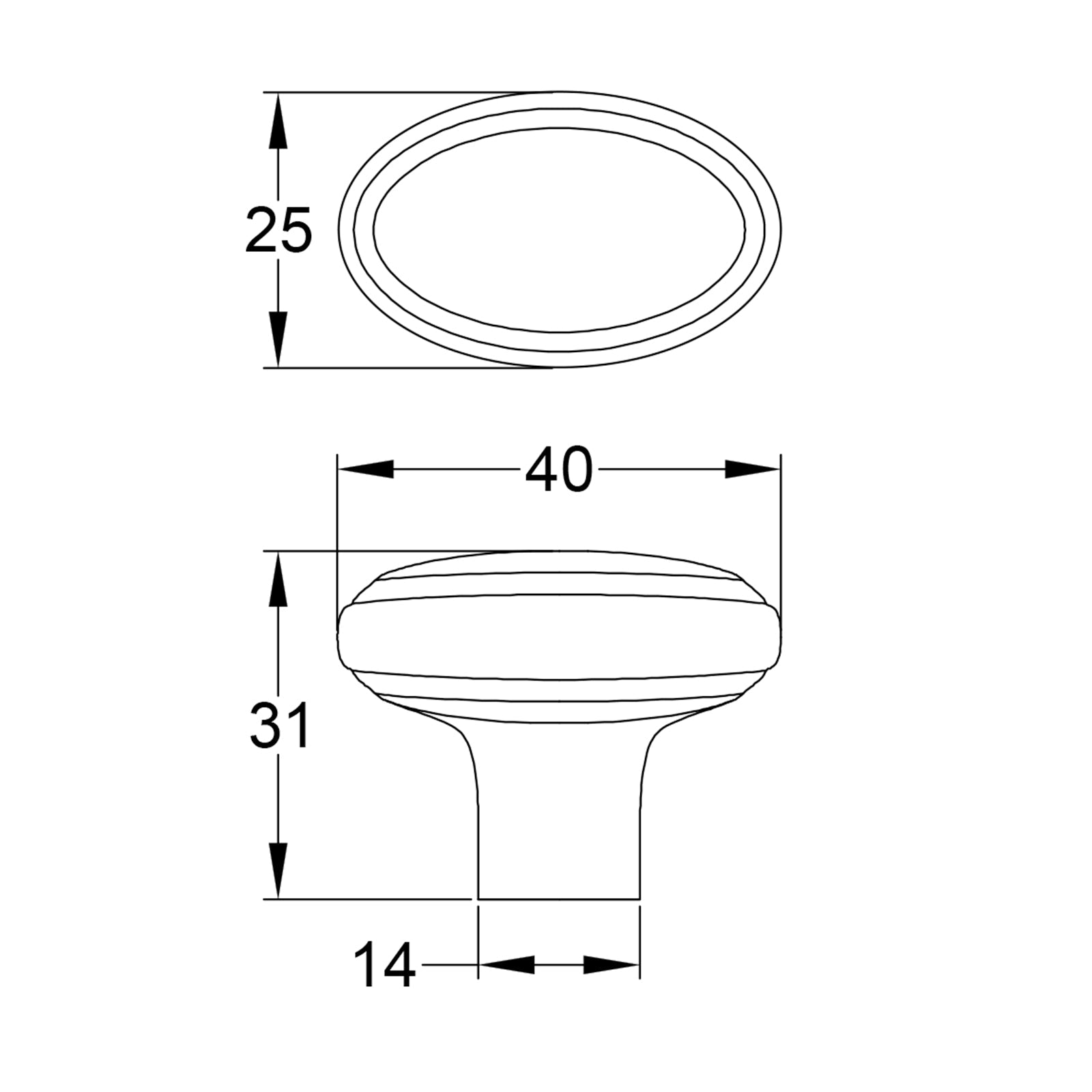 Stepped Oval Cabinet Knobs dimension drawing SHOW