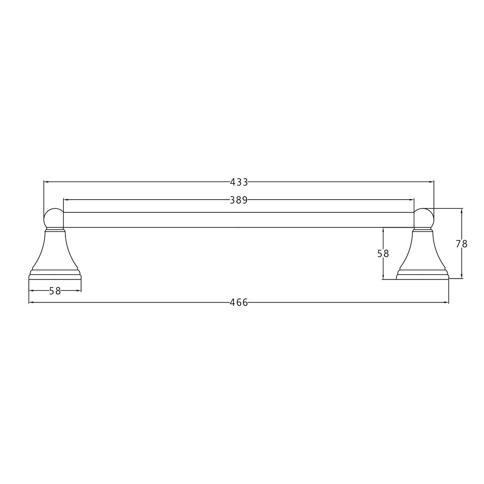 SHOW Technical drawing of 450mm Cambridge Towel Rail