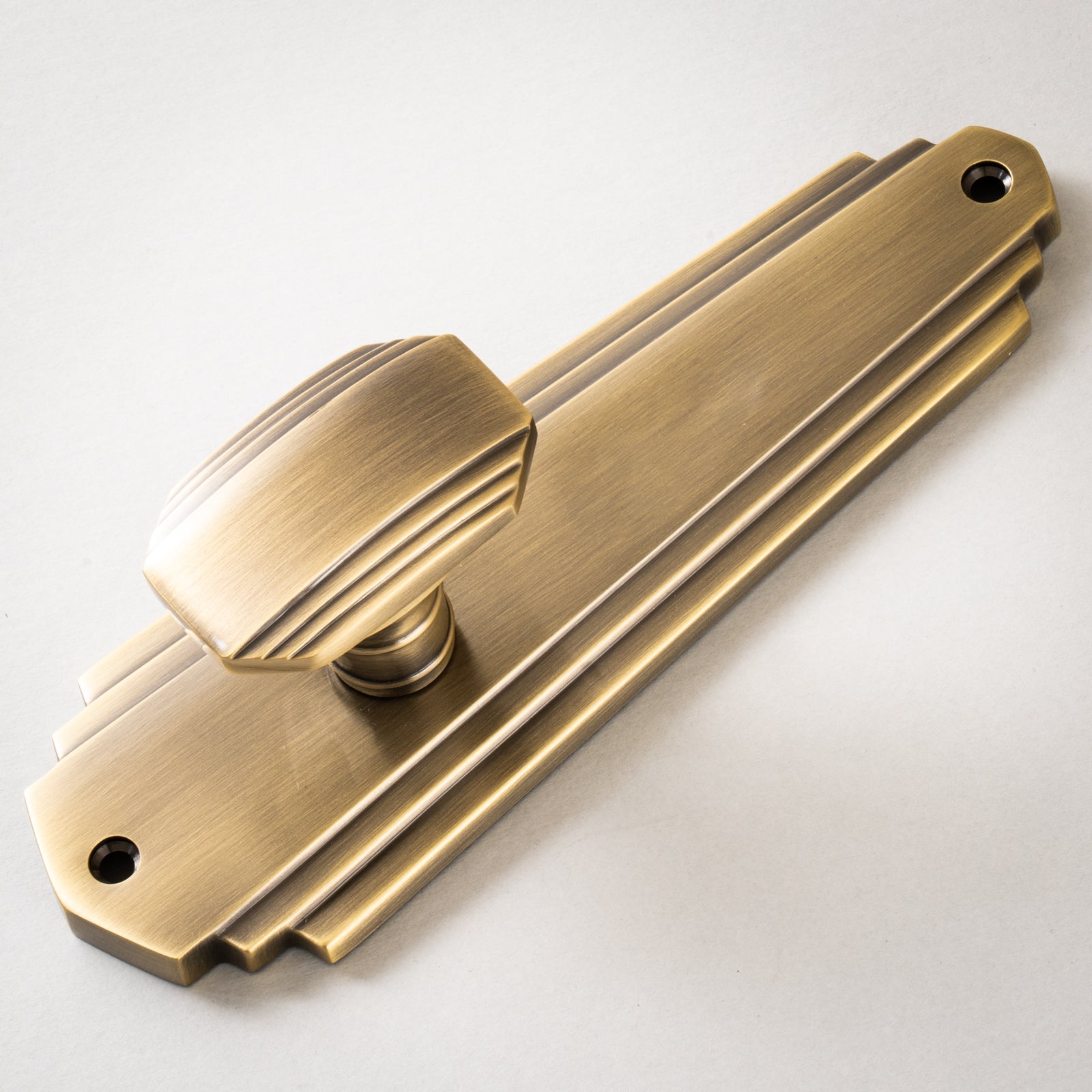 Charlston Door Handles On Plate Latch Handle in Aged Brass SHOW