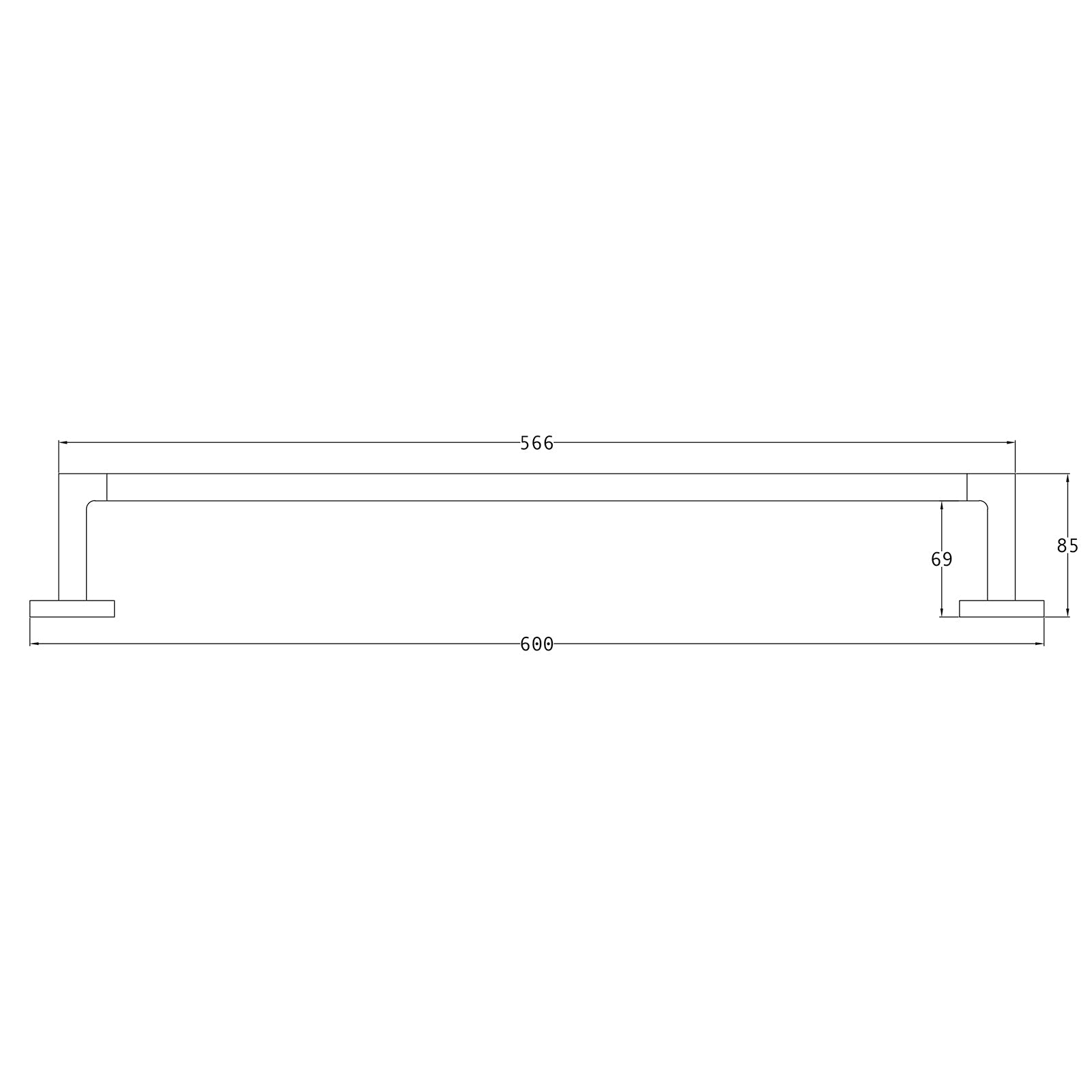 SHOW Technical drawing of 600mm Chelsea Towel Rail