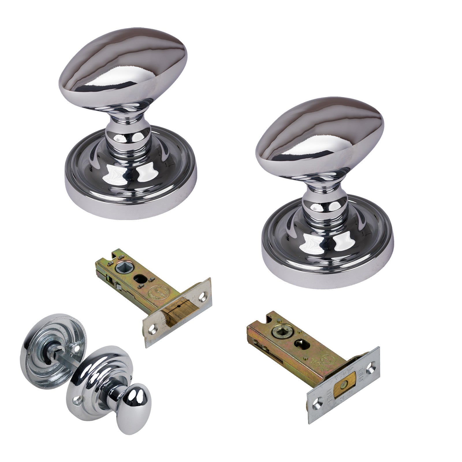 Chelsea Door Knob on Rose with Polished Chrome 3 inch bathroom set