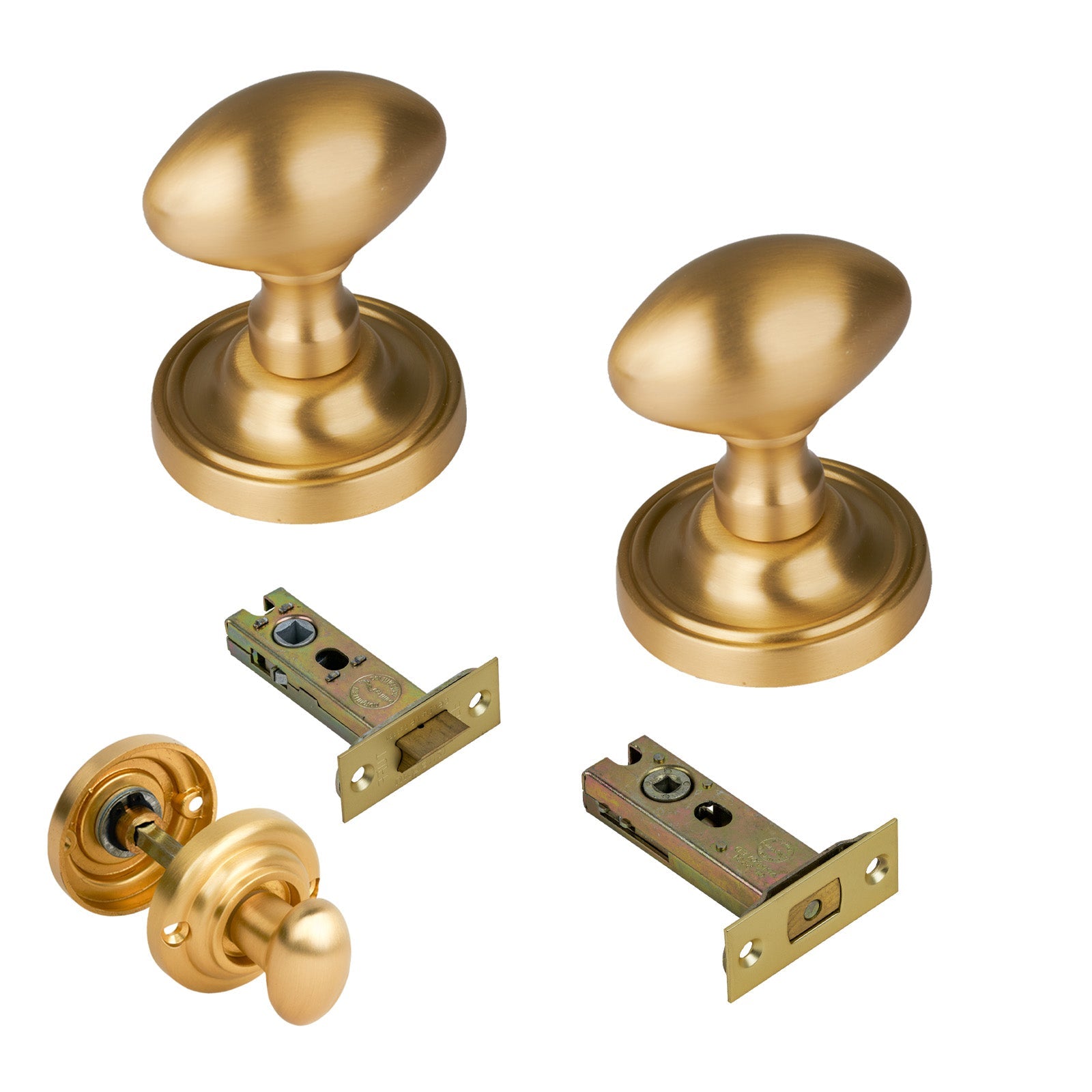 Chelsea Door Knob on Rose with Satin Brass 3 inch bathroom set