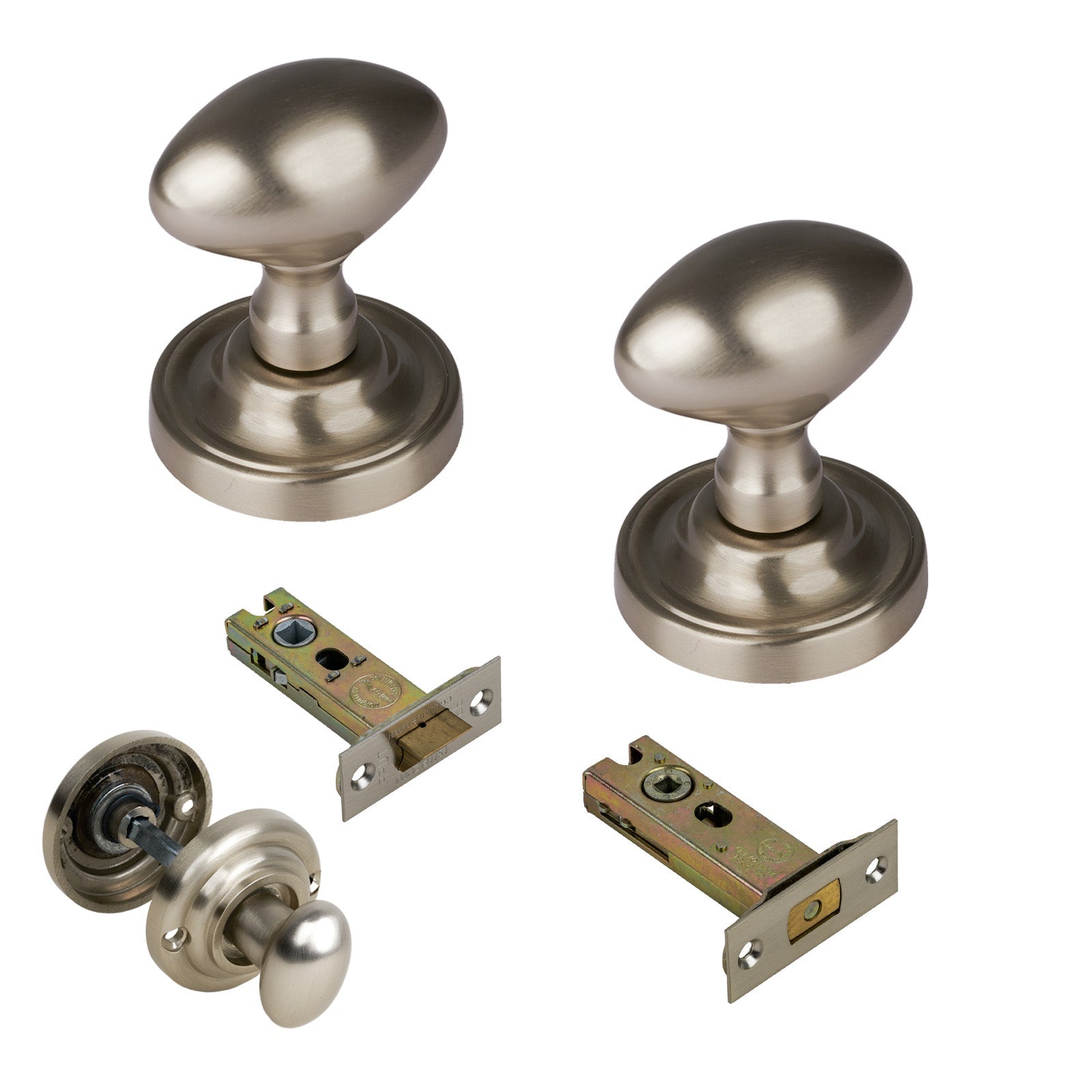 Chelsea Door Knob on Rose with Satin Nickel 3 inch bathroom set