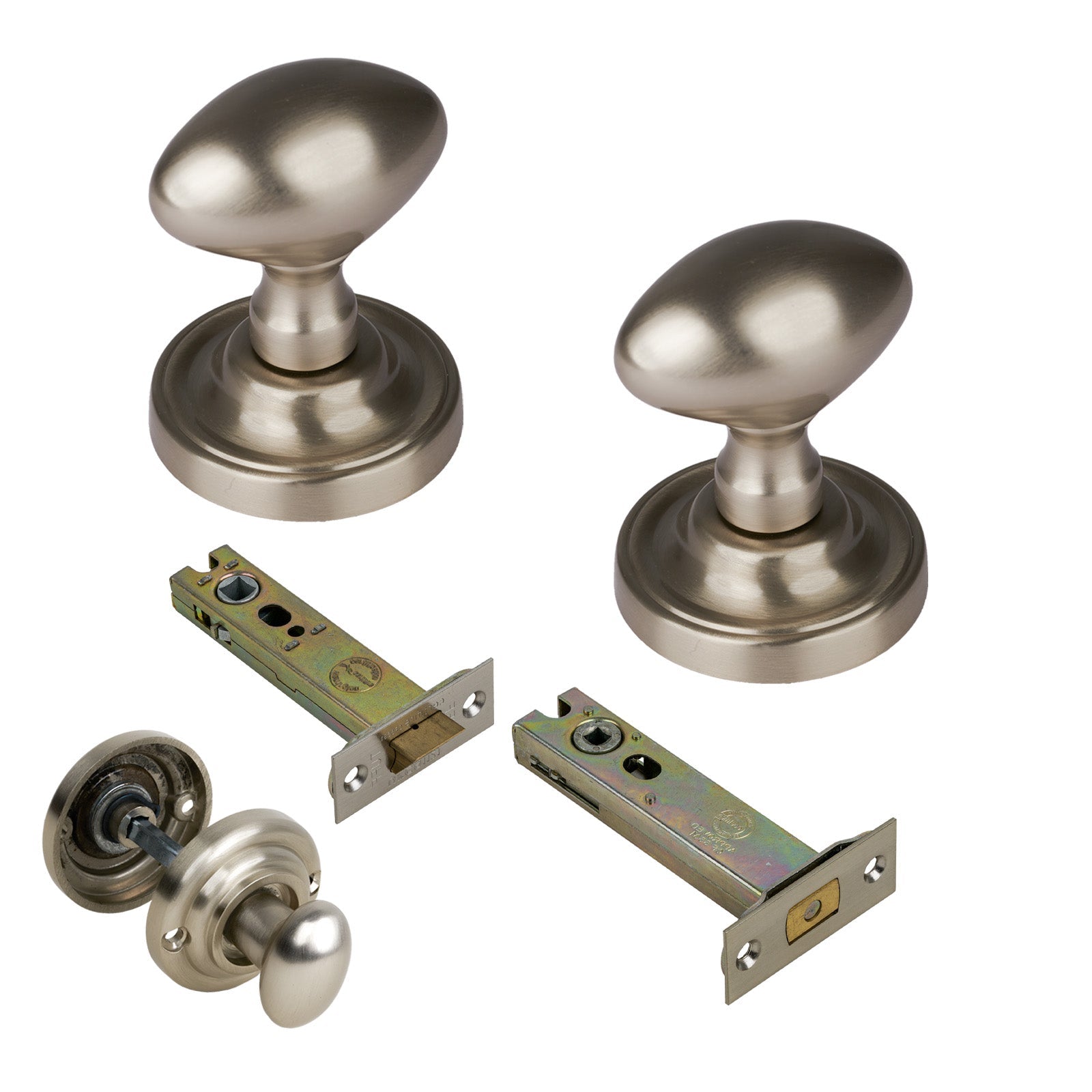 Chelsea Door Knob on Rose with Satin Nickel 4 inch bathroom set