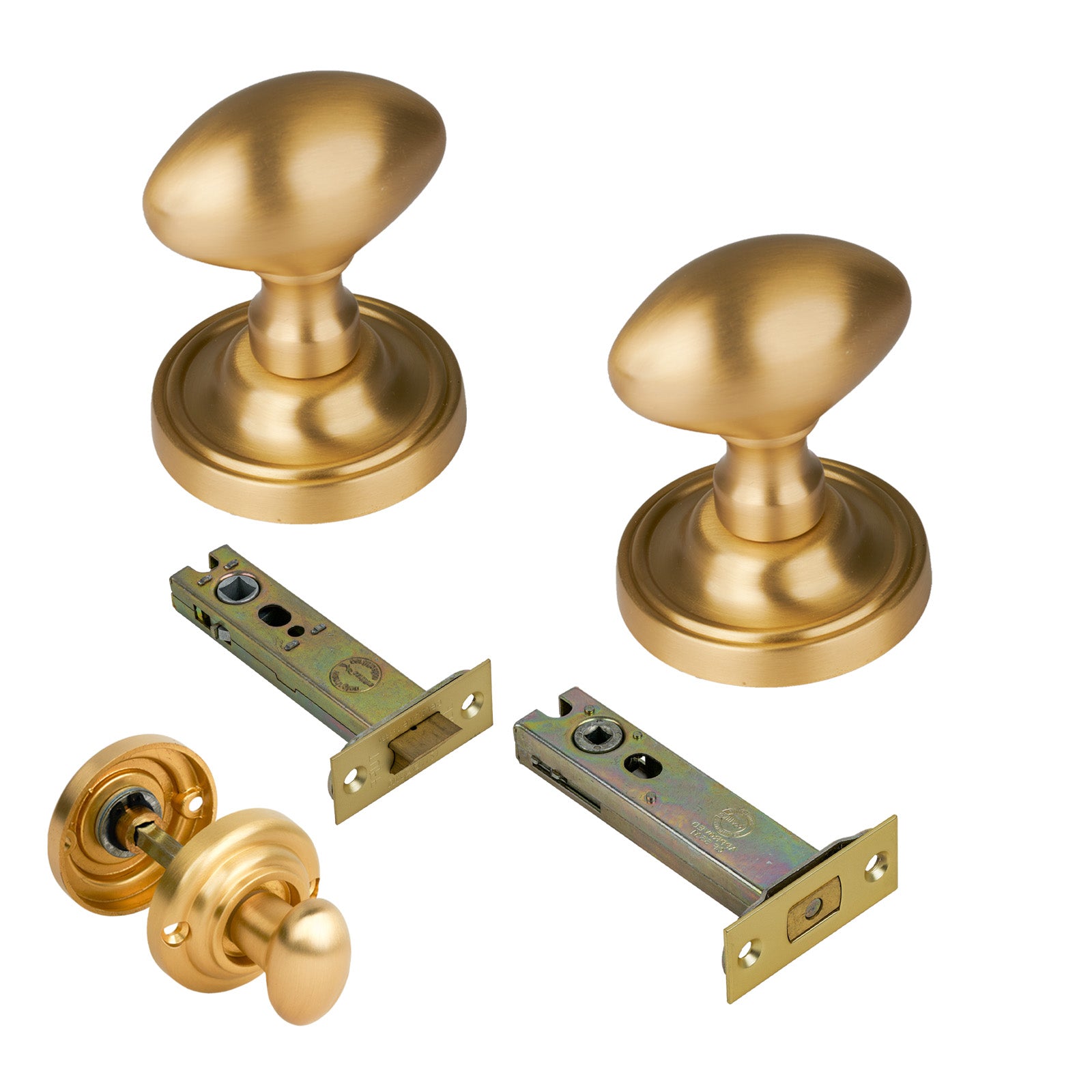 Chelsea Door Knob on Rose with Satin Brass 4 inch bathroom set