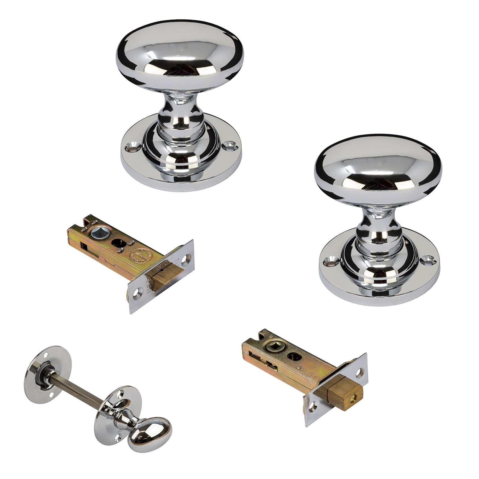 Oval chrome door knobs 3 inch bathroom set