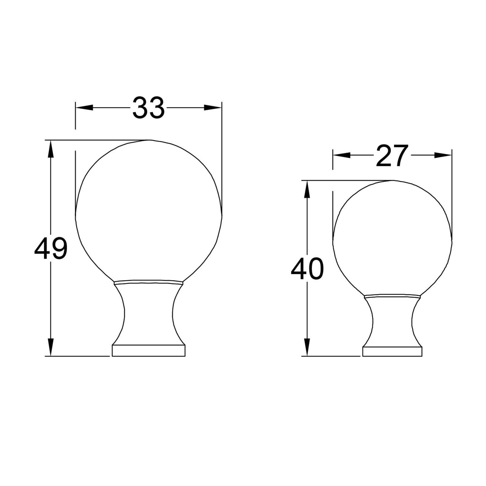 Cast iron ball cabinet knobs dimension drawing SHOW