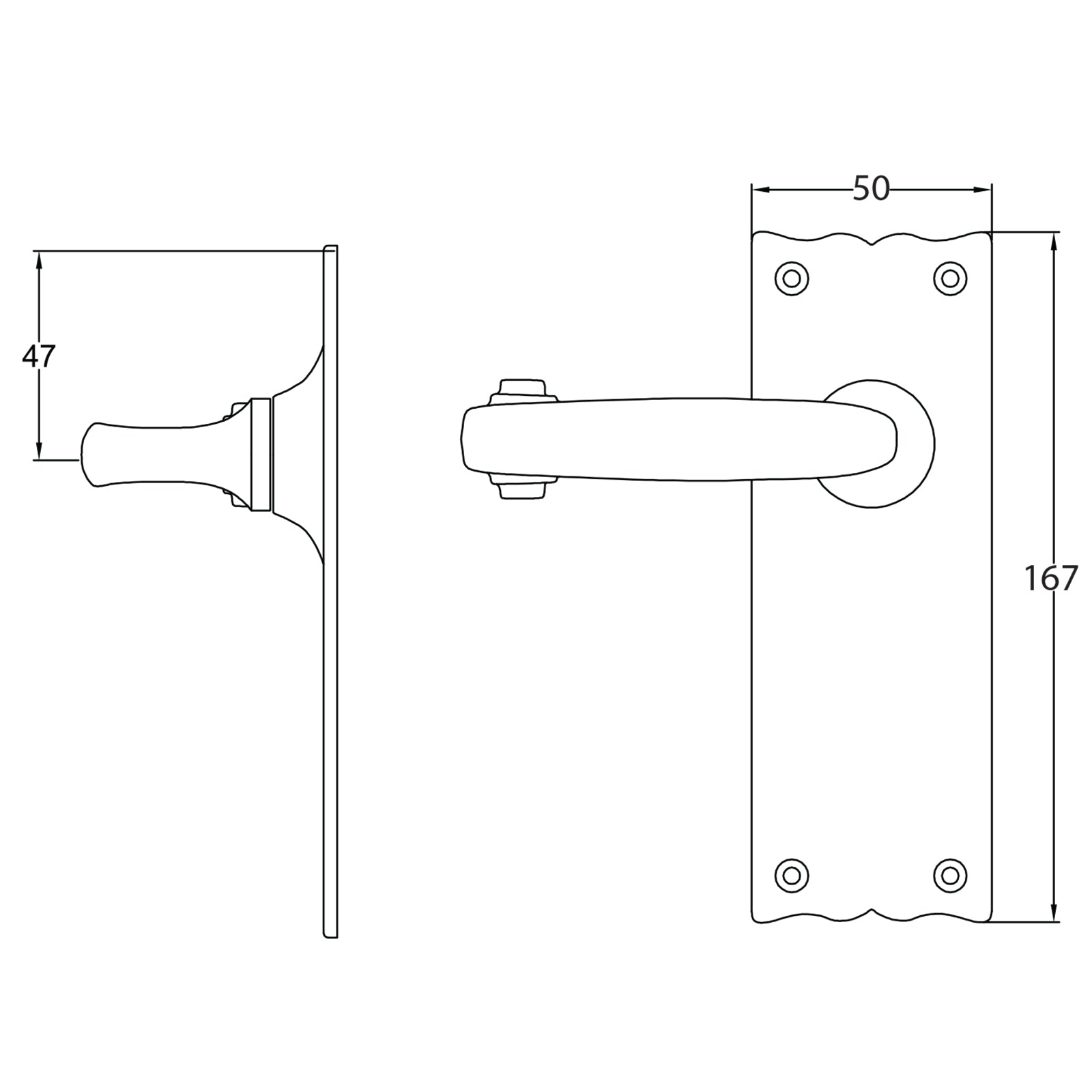 Cottage door handle dimension drawing SHOW