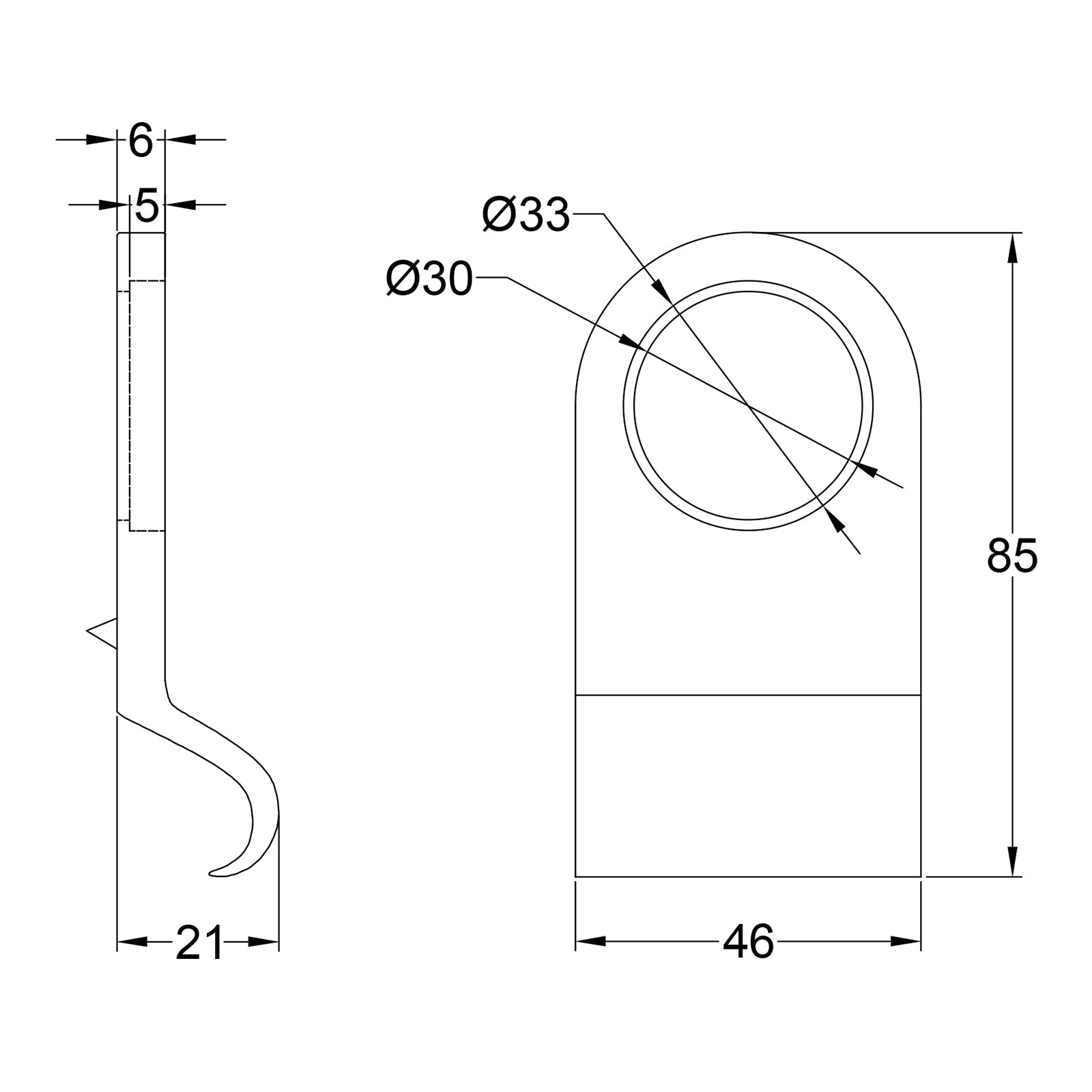 Dimension drawing for brass cylinder pull SHOW