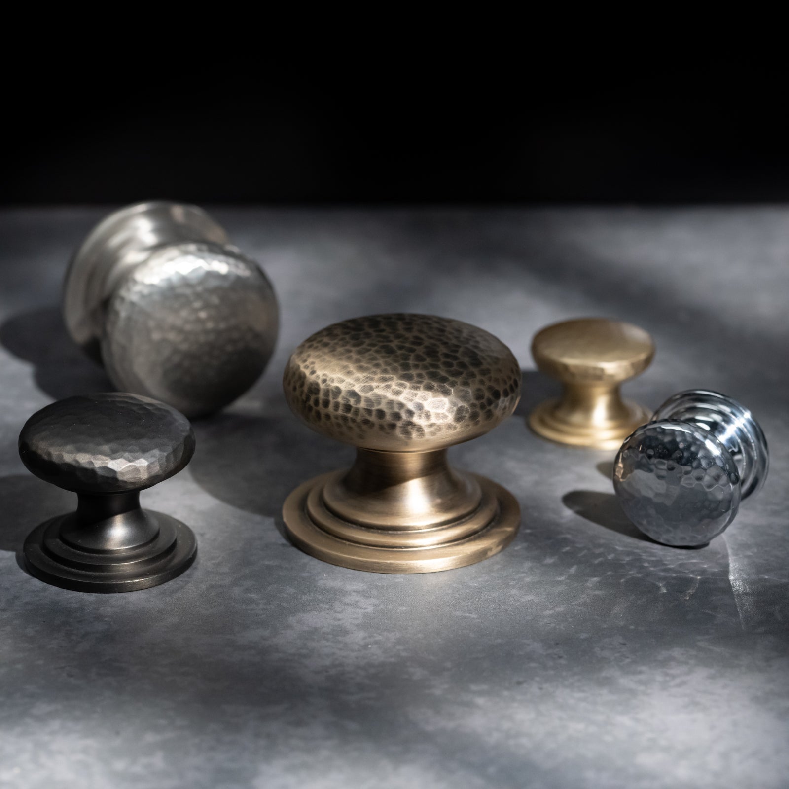 Hammered Victorian cabinet knob in antique brass finish