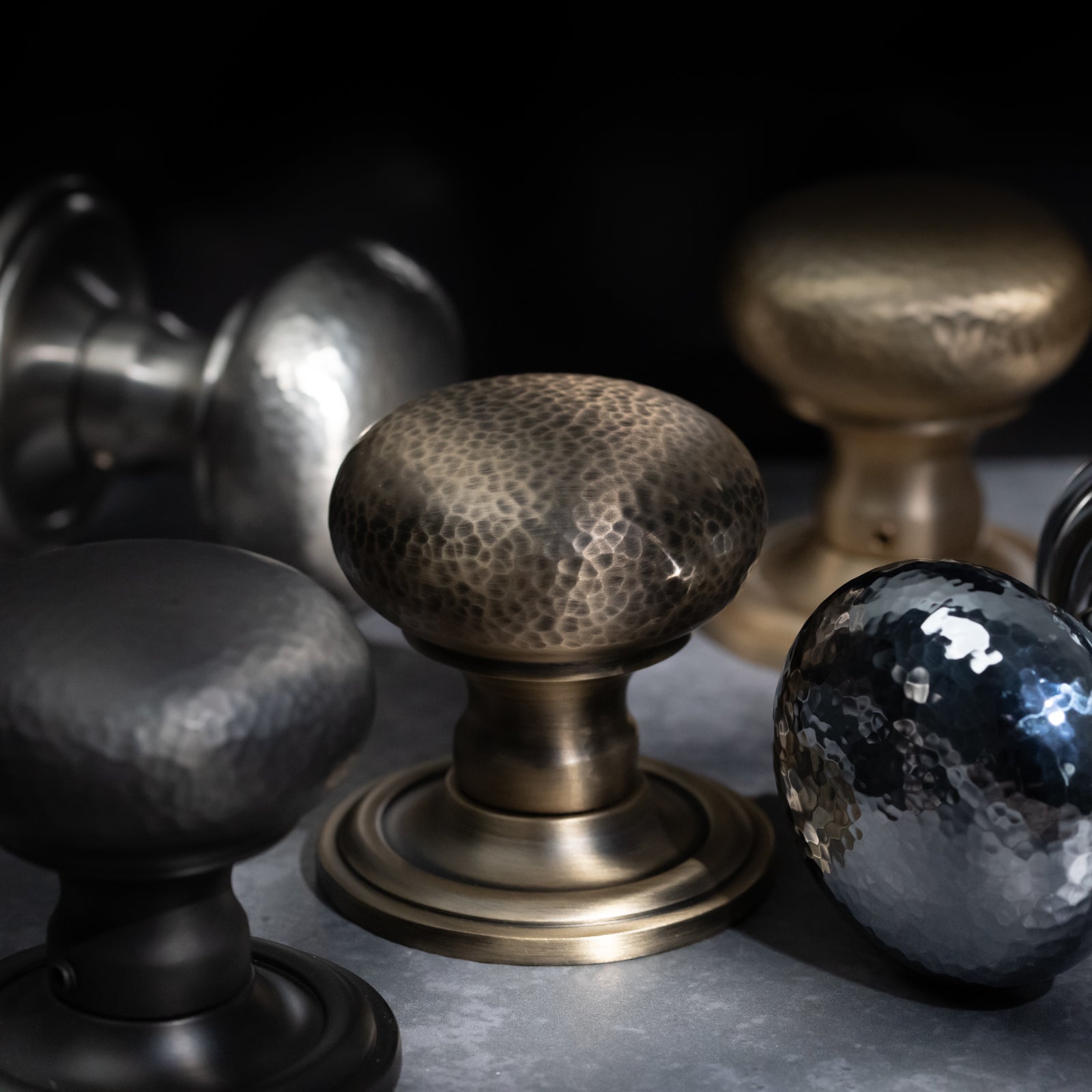 Hammered Victorian brass door knob in matt bronze finish with reeded detailing