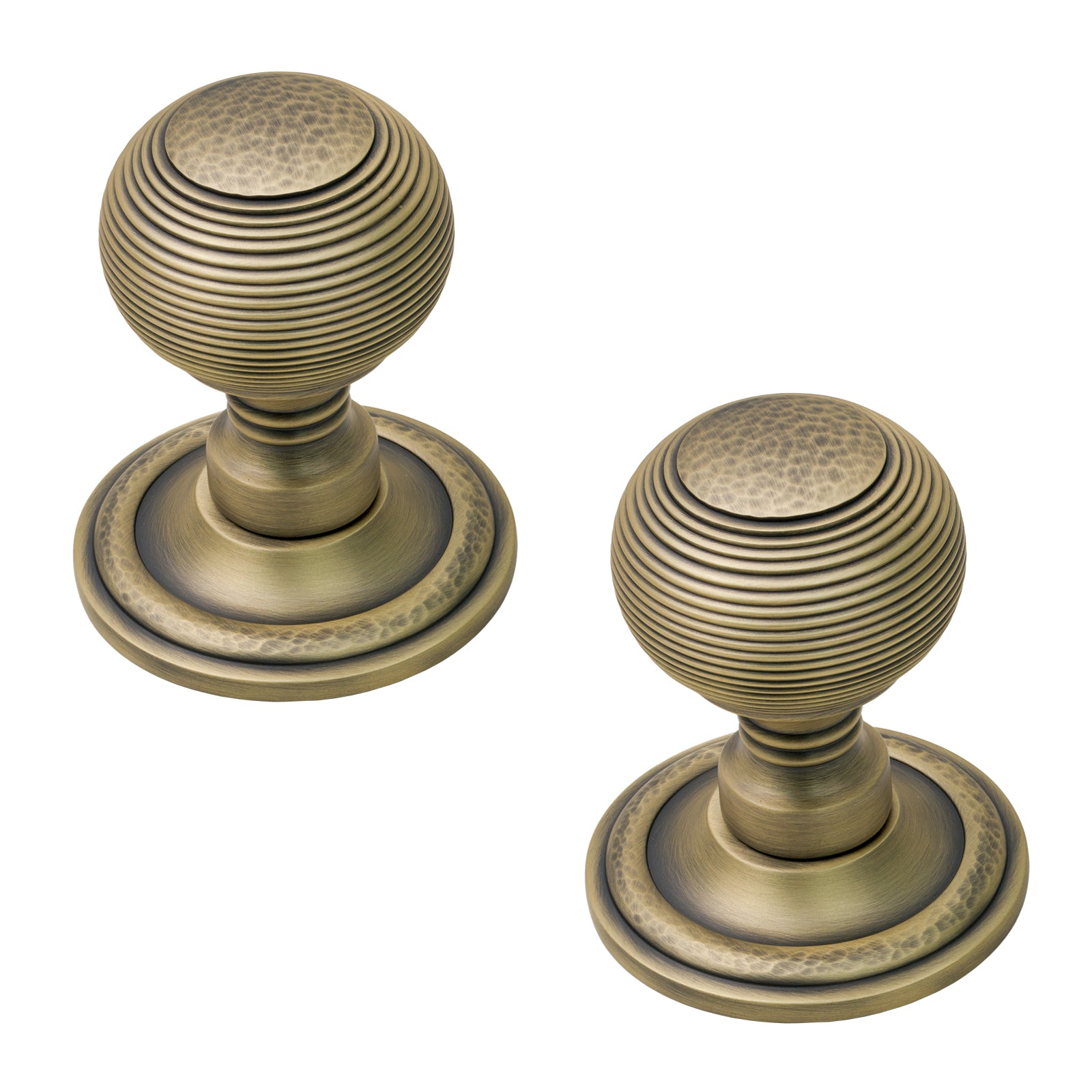 Image of Hammered Reeded Door Knob in Antique Brass finish