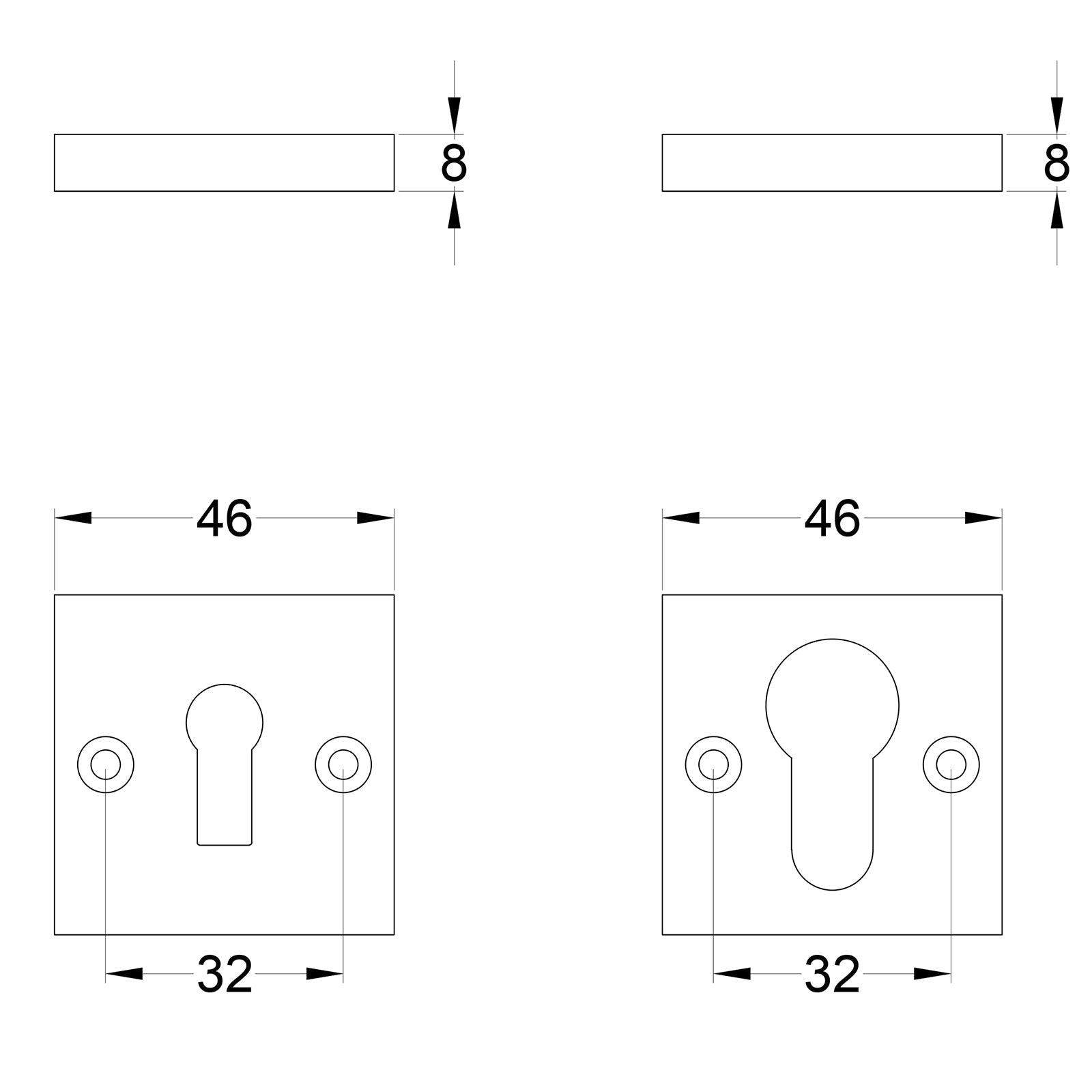 Square escutcheons dimension drawings SHOW