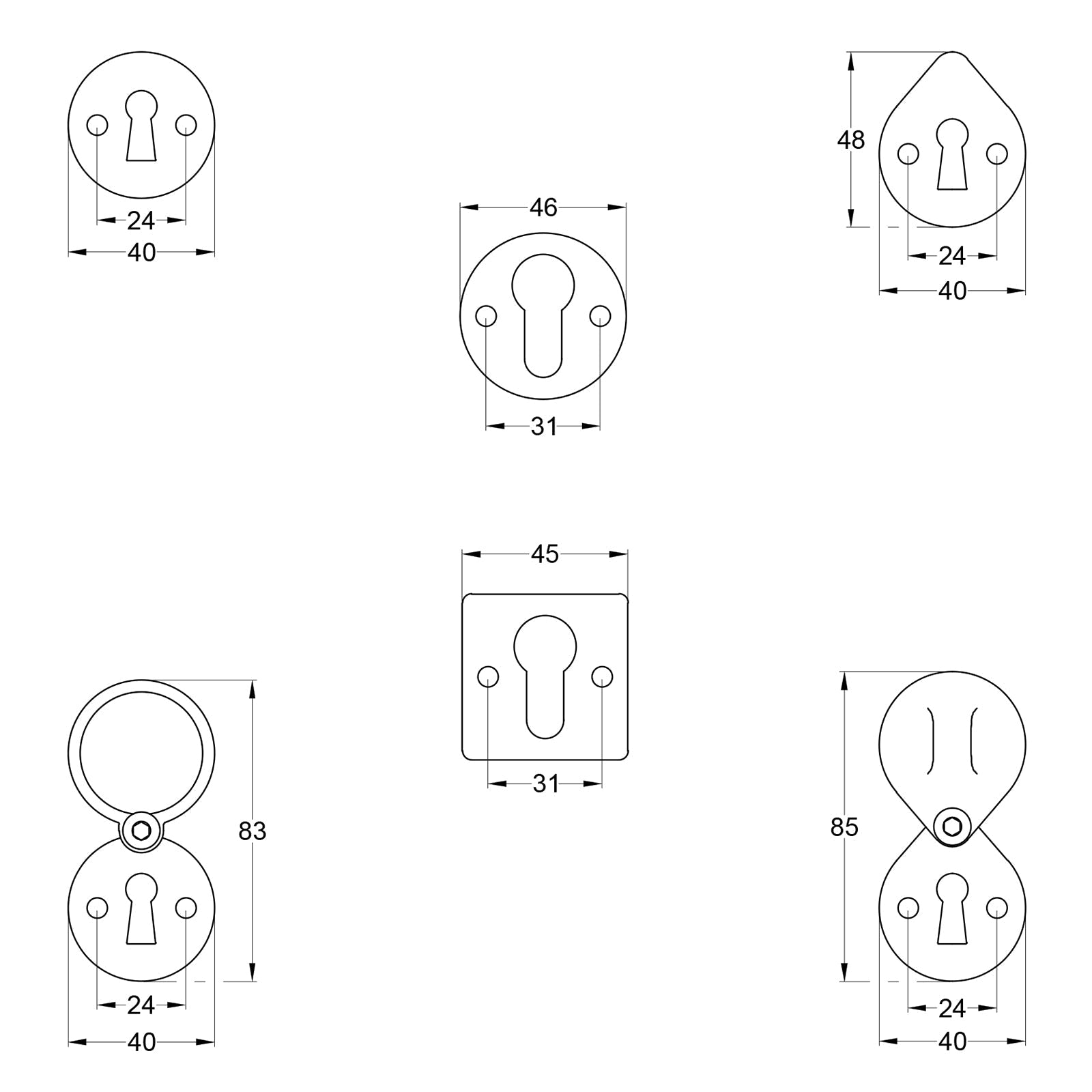 Drawing for Keyhole Cover Escutcheons with Armor-Coat SHOW