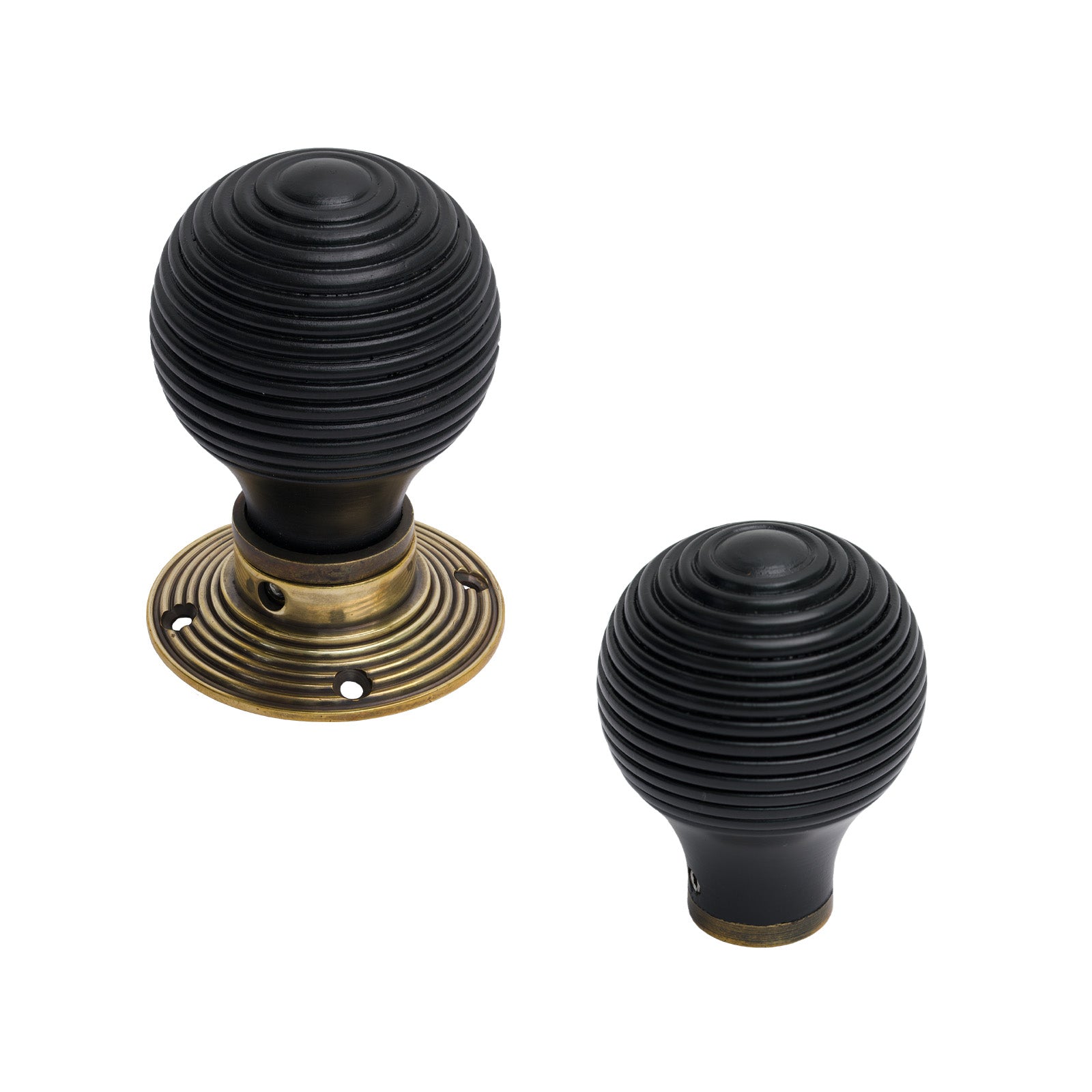 SHOW Ebonised and antique Beehive Rim Door Knob