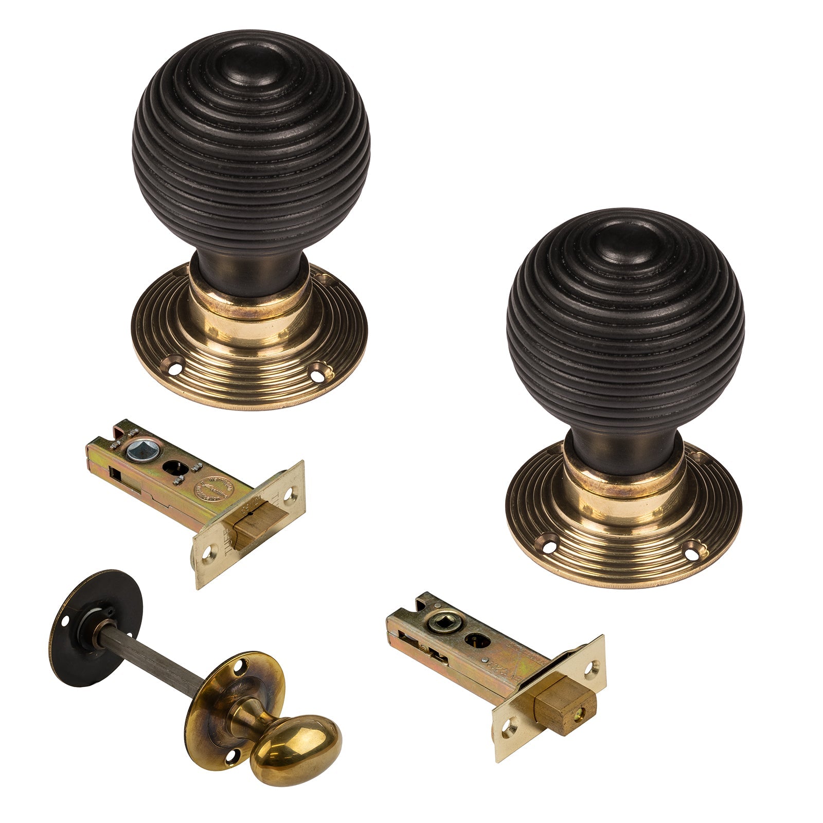 Beehive Door Knobs Ebonised 3 inch Bathroom Set