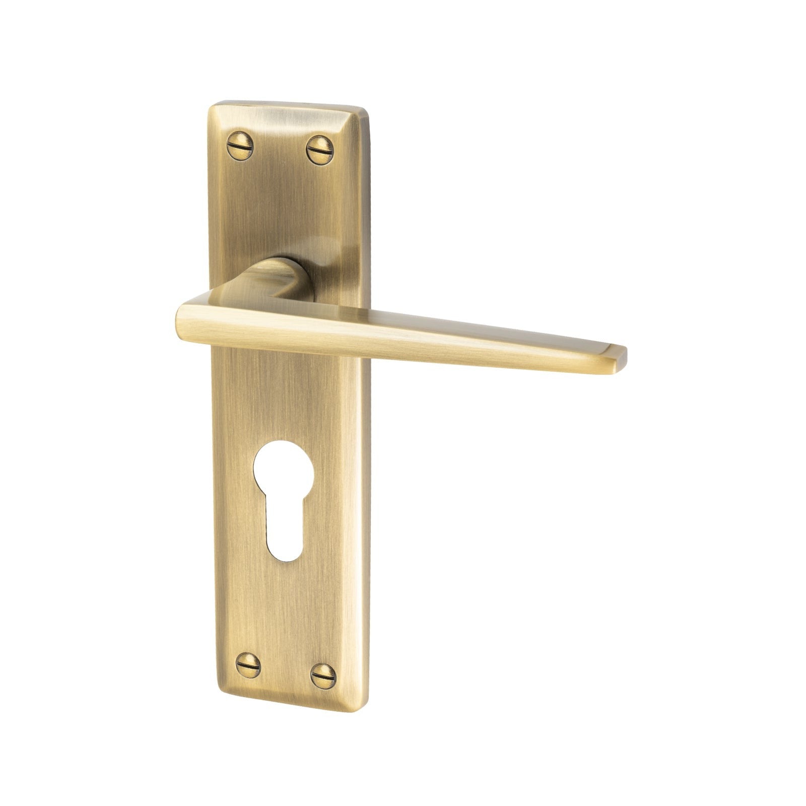 Kendal Door Handles On Plate Euro Lock Handle in Aged Brass 