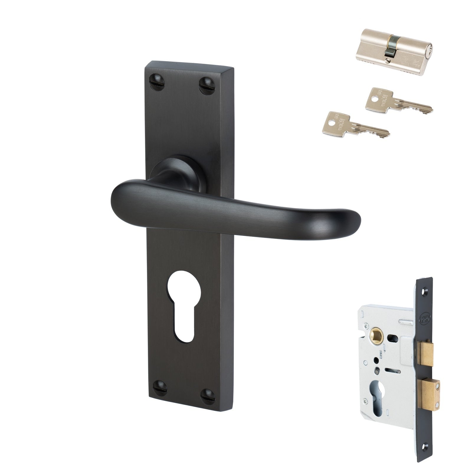 Windsor Door Handles On Plate Euro Lock Handle Set in Matt Bronze 