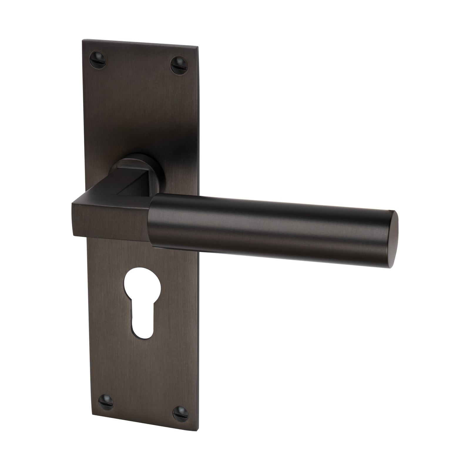 Bauhaus Door Handles On Plate Euro Lock Handle in Matt Bronze 