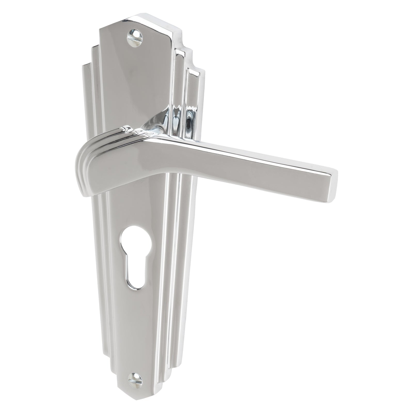 Waldorf Door Handles On Plate Euro Lock Handle in Polished Chrome 