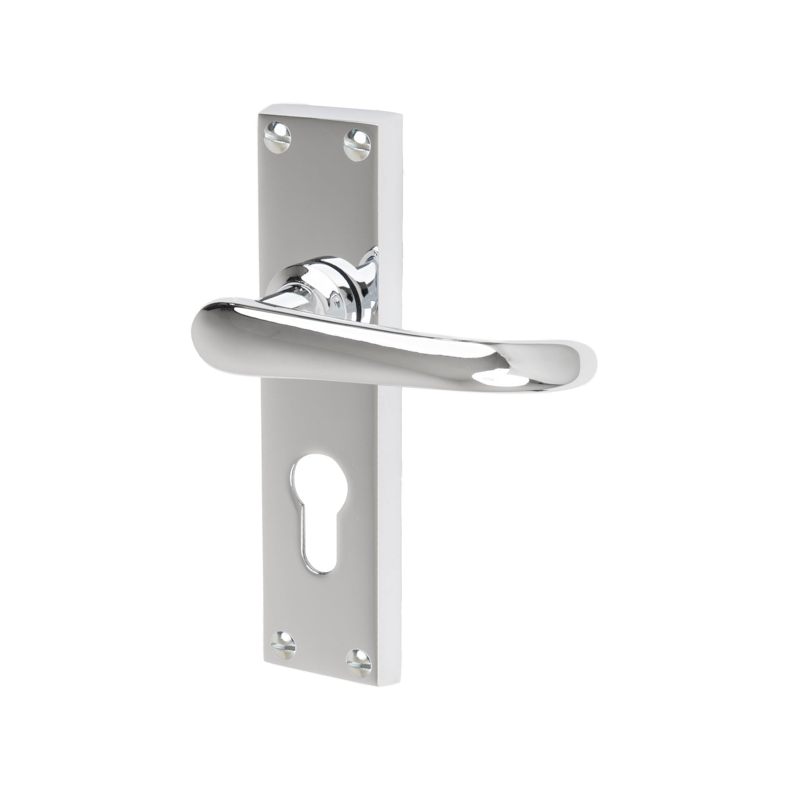 Windsor Door Handles On Plate Euro Lock Handle in Polished Chrome 