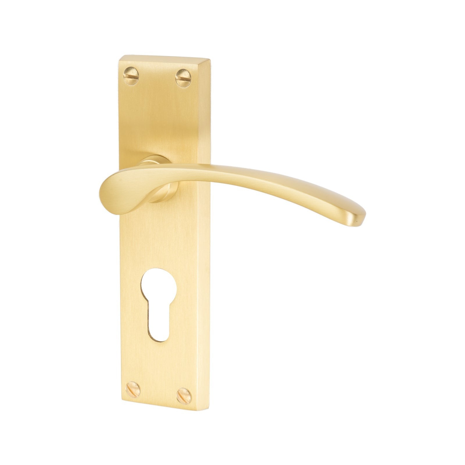 Sophia Door Handles On Plate Euro Lock Handle in Satin Brass 