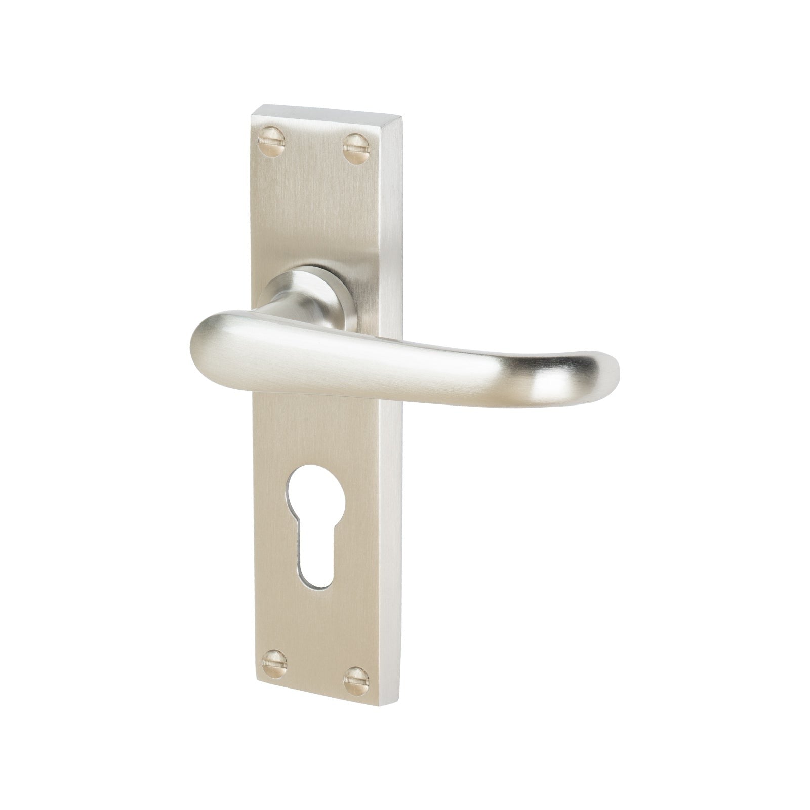 Windsor Door Handles On Plate Euro Lock Handle in Satin Nickel 