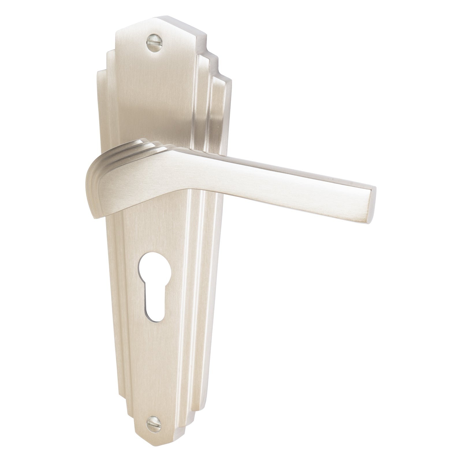 Waldorf Door Handles On Plate Euro Lock Handle in Satin Nickel 