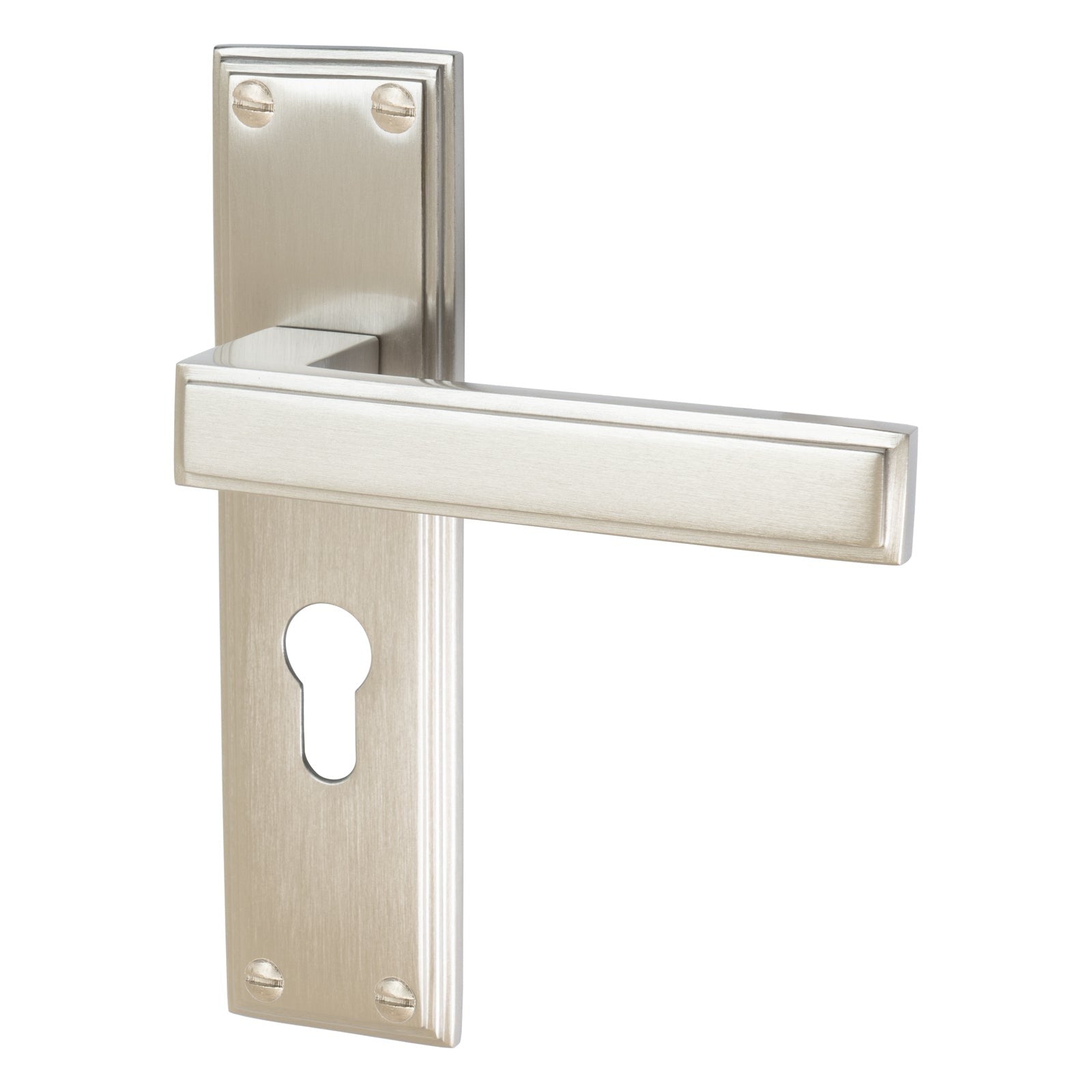 Atlantis Door Handles On Plate Euro Lock Handle in Satin Nickel 